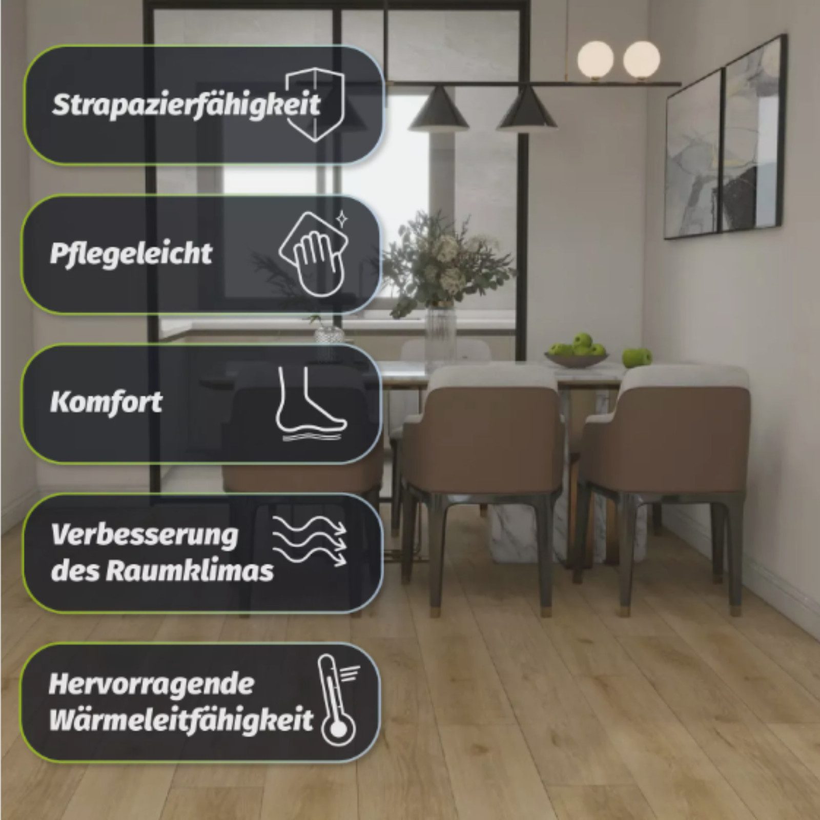 HORI Vinylboden HORI Klick-Hartvinylboden Lärche, Boden für Wohnräume Trittschall, Schwimmende Verlegung, HDF Barista, XXL Bodenbelag, Paket, 6 Stück pro Paket, Leicht zu installieren, geräuschdämpfend und feuchtigkeitsbeständig.