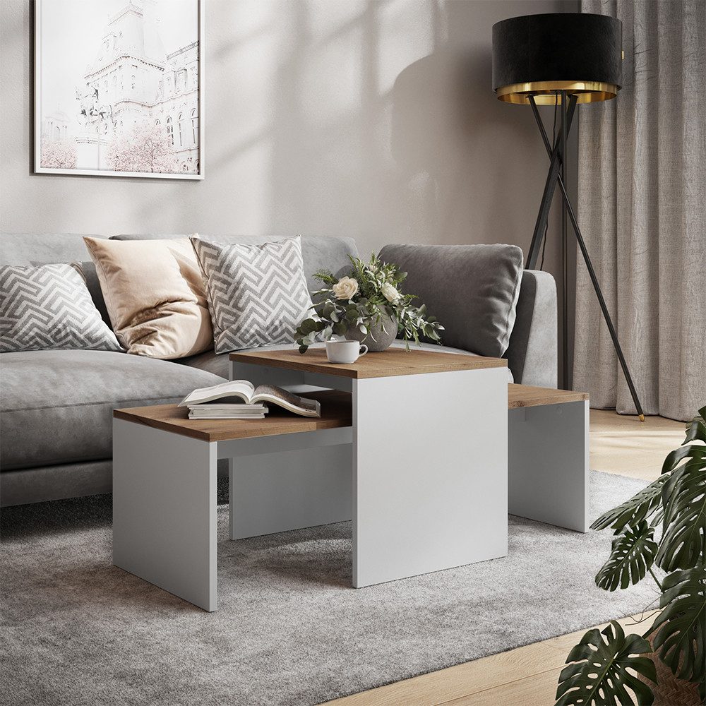 Vicco Couchtisch Donat, Weiß/Goldkraft Eiche, 100 x 48 cm, 2 Teile (2-St)