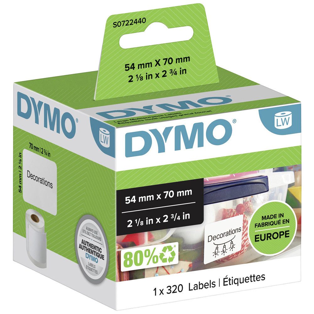 DYMO Etiketten DYMO Etiketten Rolle 99015 S0722440 70 x 54 mm Papier Weiß 320 St. Pe