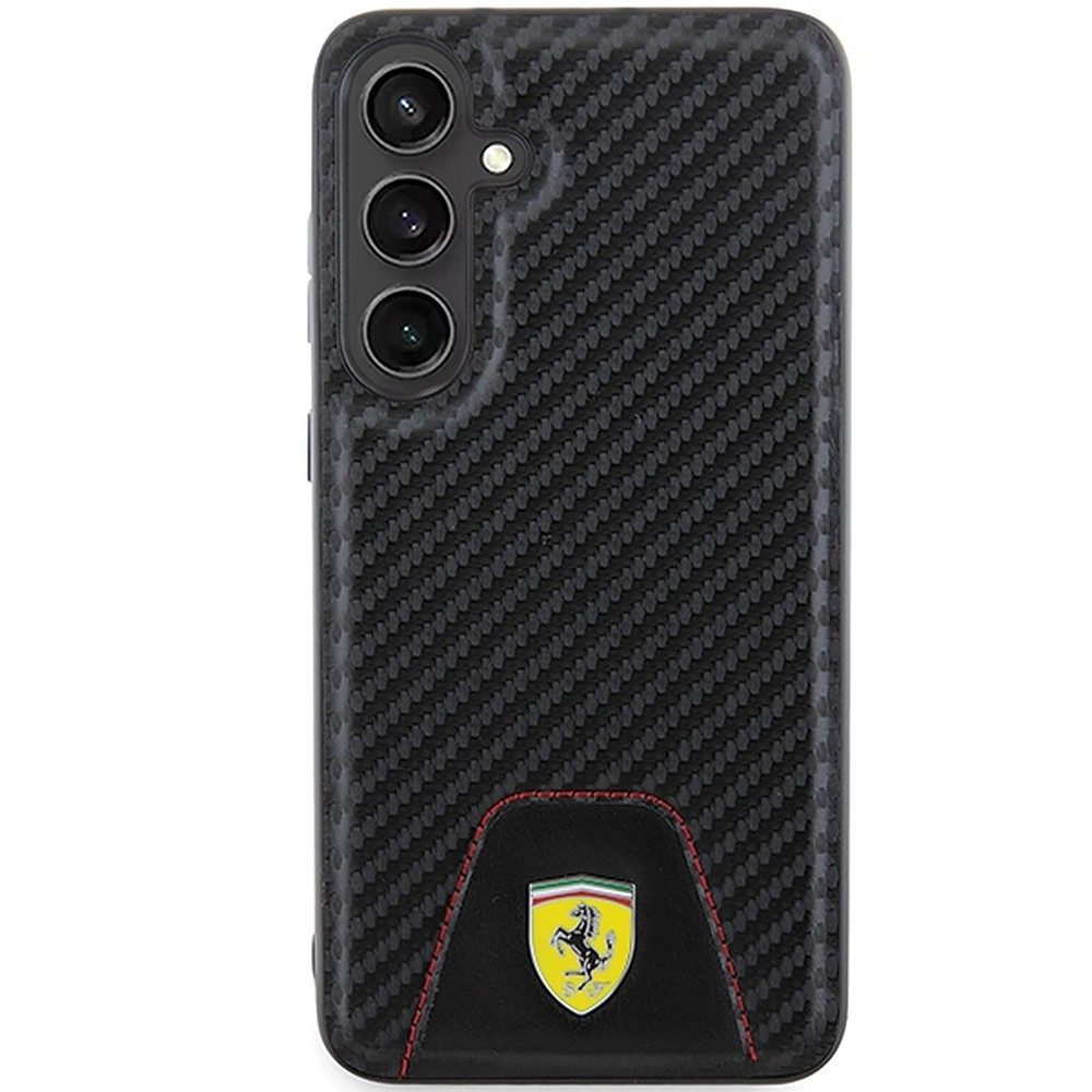 Ferrari Handyhülle Carbon Lederakzent Cover, Carbon-Optik, Leder-Akzent, Metall-Logo, Kameraschutz