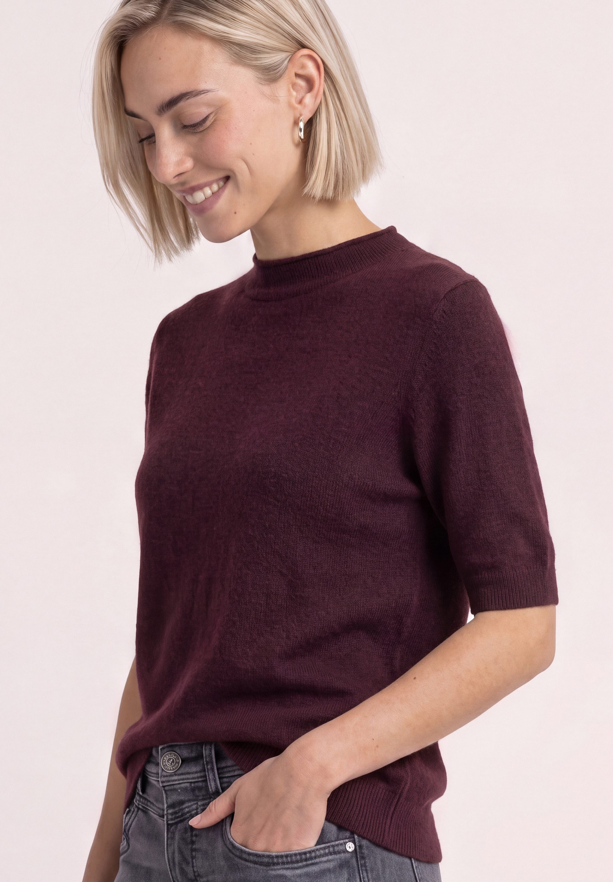 STREET ONE Kurzarmpullover mit Stehkragen