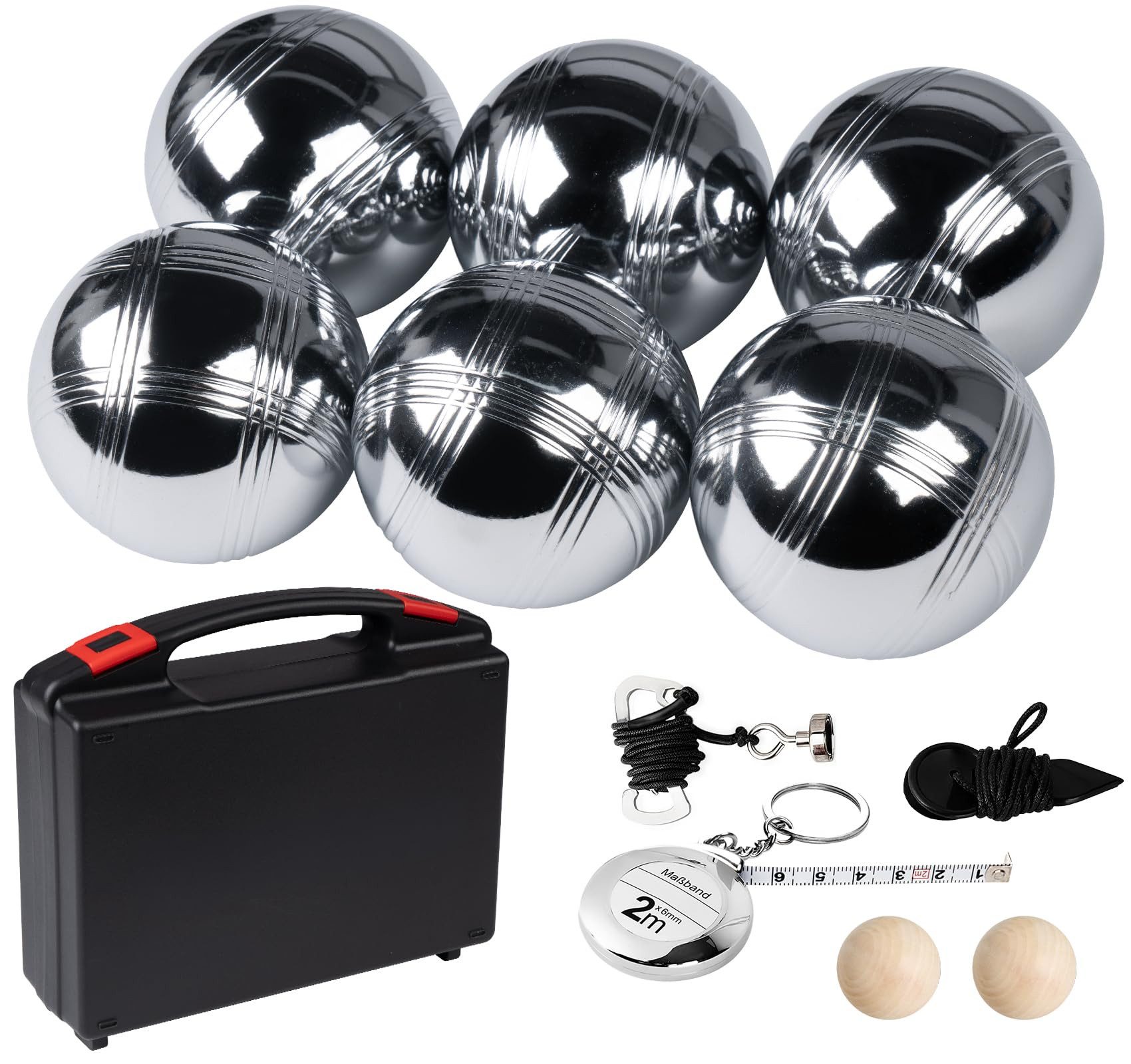 lindahandel Spielball Boule Set 6/8 Metallkugeln – Petanque mit Hartschalenkoffer & Tasche, Outdoor Gartenspiel für Erwachsene&Familie – ideal für Camping&Strand