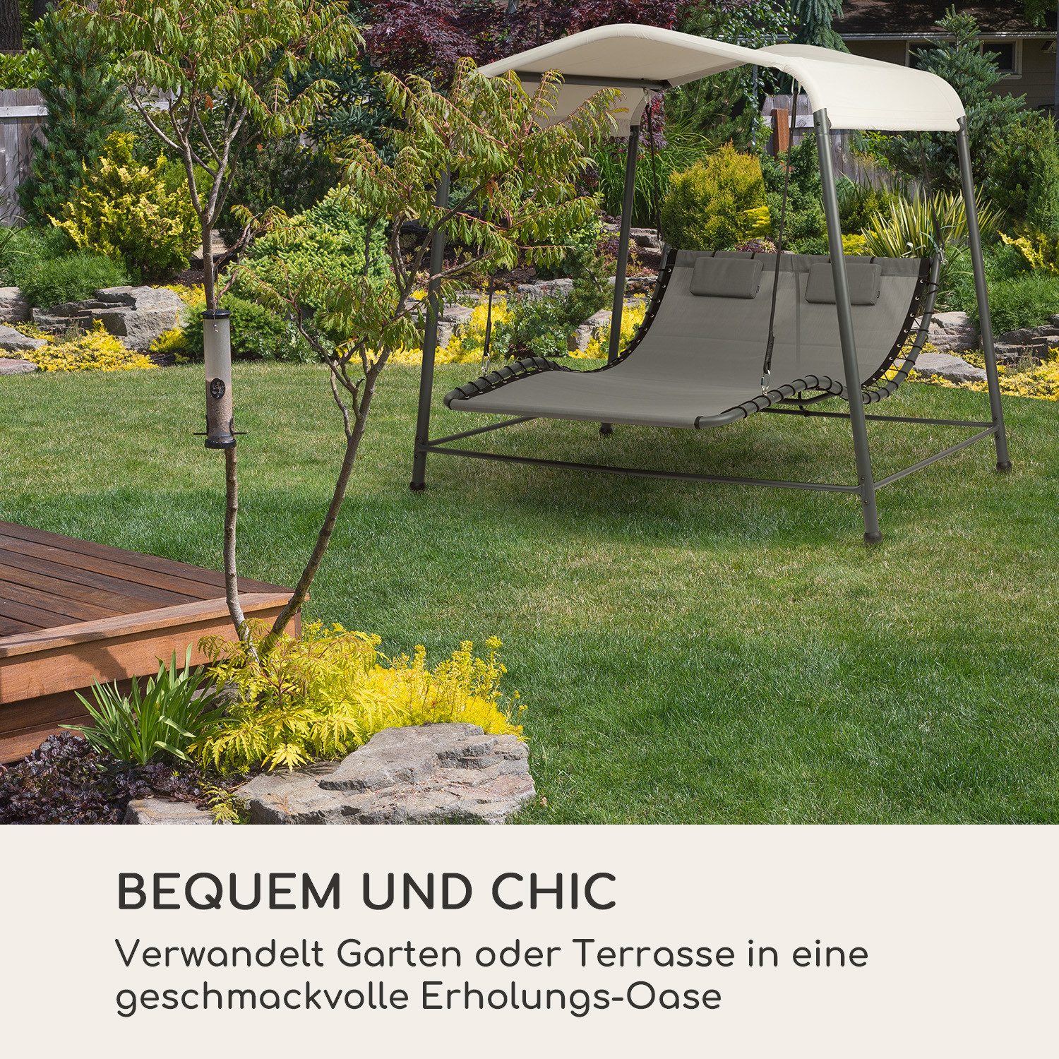 blumfeldt Doppelschaukel Palermo, sanfte Schaukelbewegungen,Sonnen- und Regen-Schutz-Dach
