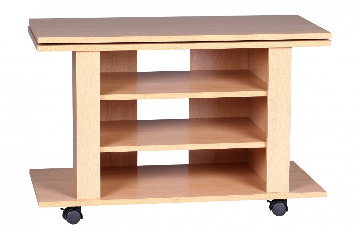 Wohnling Lowboard TV HiFi Bank OREGON Buche Fernsehtisch drehbar & rollbar 75x38x51 cm (Buche 75x38x51, TV-Board mit Rollen Drehbar), Fernsehunterschrank mit Stauraum, HiFi Regal