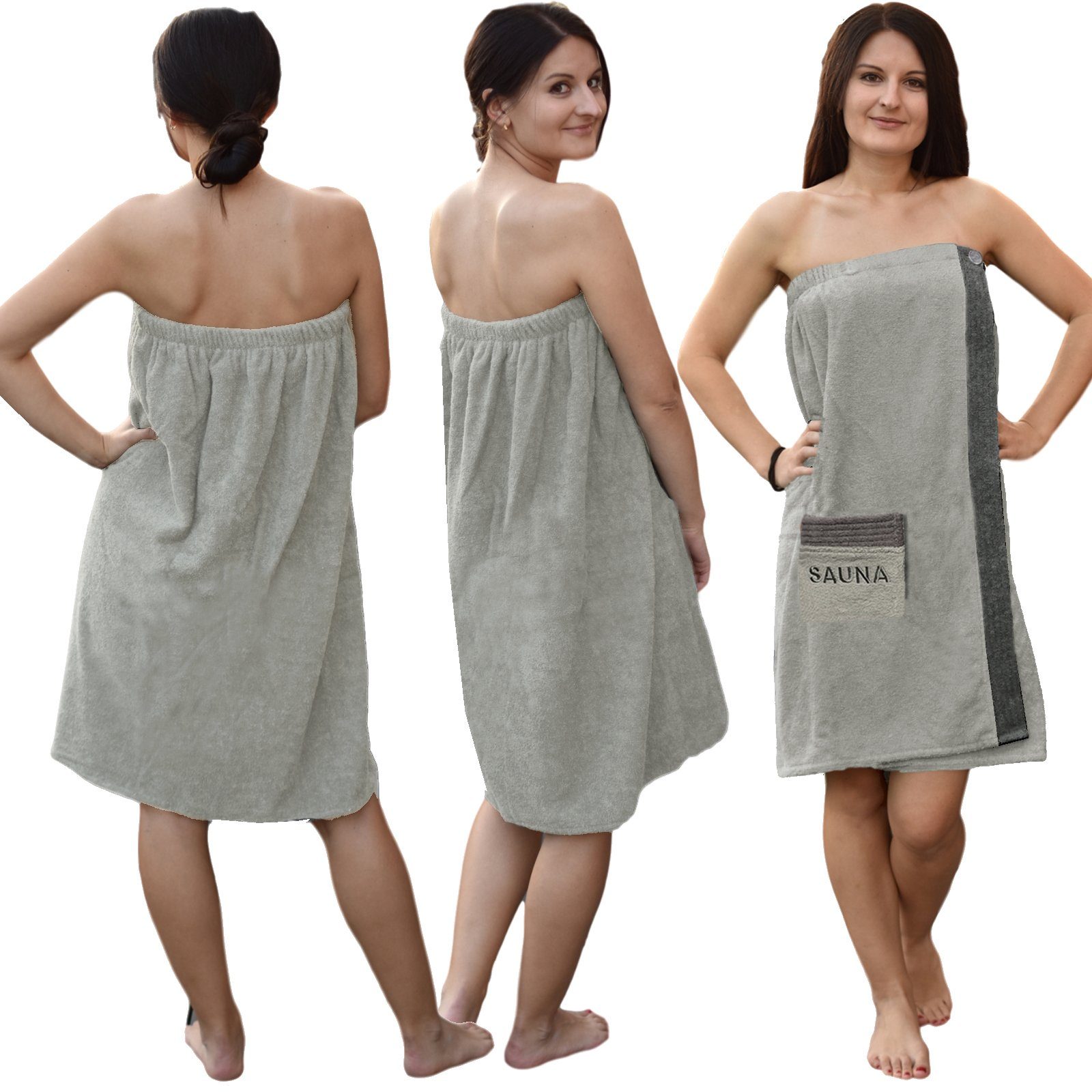 JEMIDI Saunatuch Sauna Frottee - Kilt Sarong Baumwolle - Damen/Herren - 100% M-XXL Grau