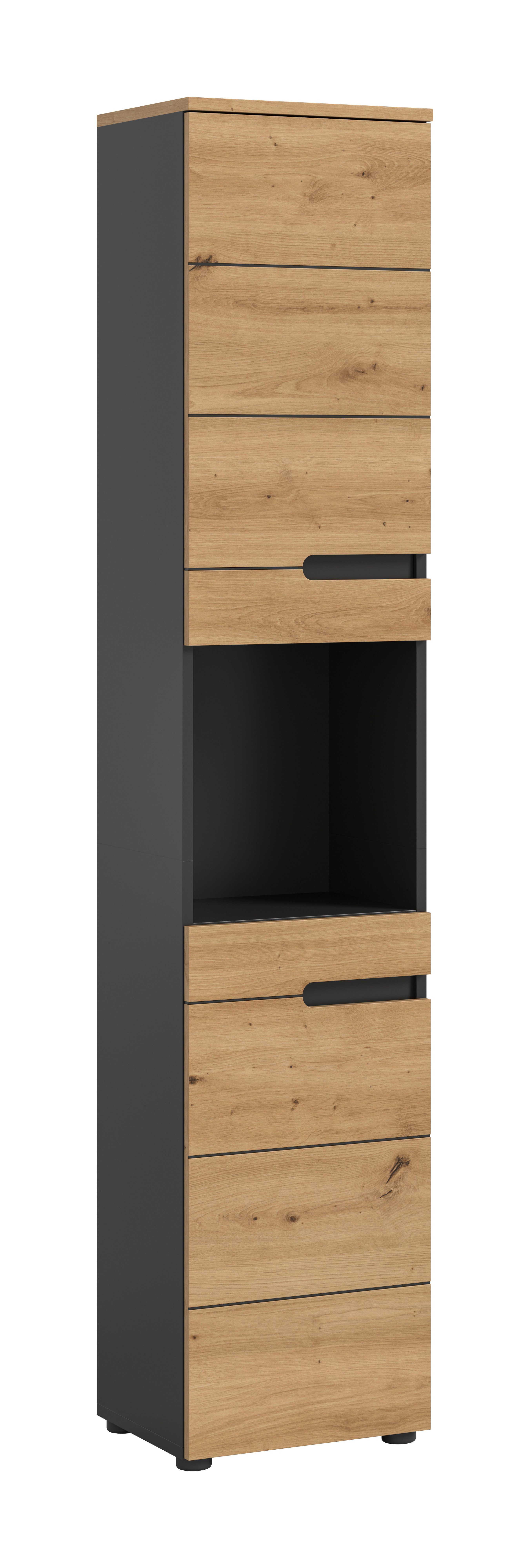 furnling Hochschrank Cano 2 Türen, 1 offenes Fach, Badschrank, Badmöbel, Breite 38 cm