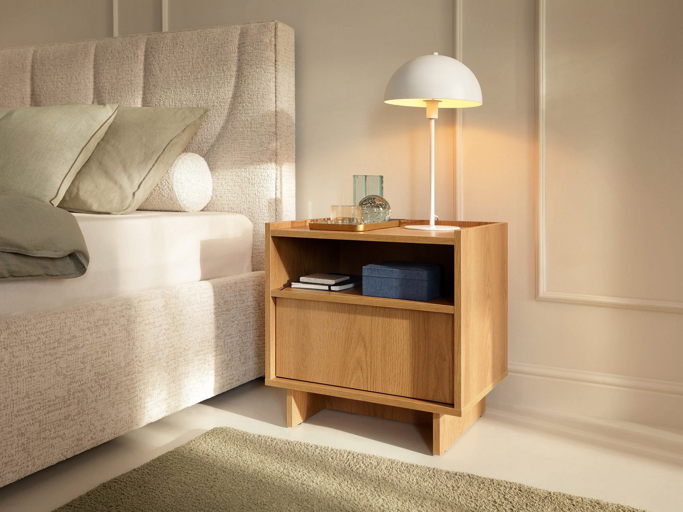 MOEBLO Nachttisch LILIE S50 (in Eiche Caramel – moderner, minimalistischer Nachtkommode mit Schublade, Push-to-Open und Japandi Design, Nachttisch Nachtkommode Nachtschrank Nachtkonsole Beistelltisch Schlafzimmer, 1-St), (BxHxT): 50 x 51 x 39 cm
