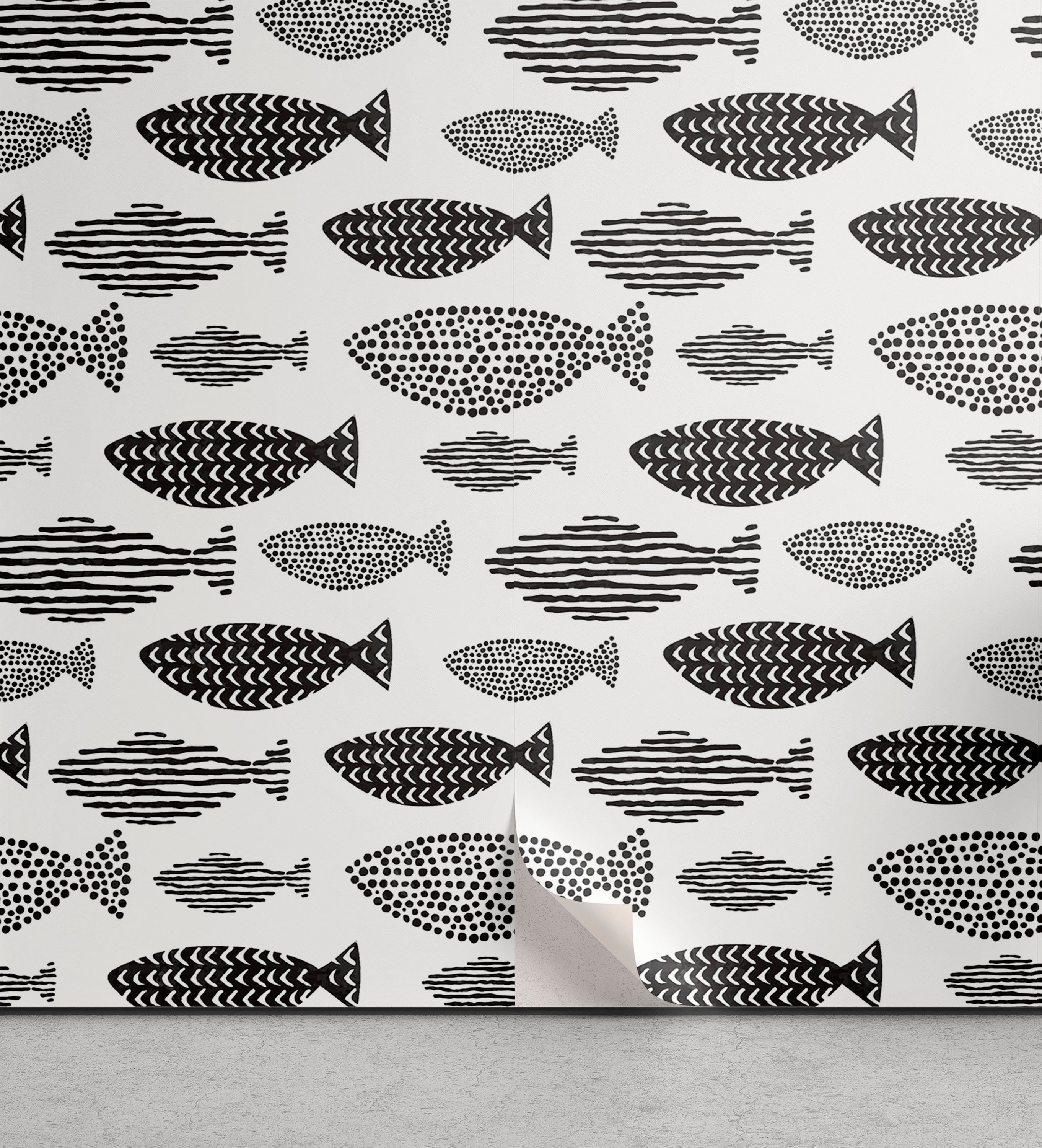 Abakuhaus Vinyltapete selbstklebendes Wohnzimmer Küchenakzent, Fisch Seetiere Schwarz Weiß