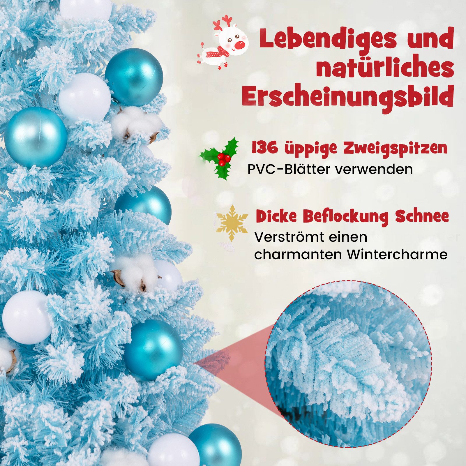 KOMFOTTEU Künstlicher Weihnachtsbaum, kleiner Dekobaum mit 136 Spitzen
