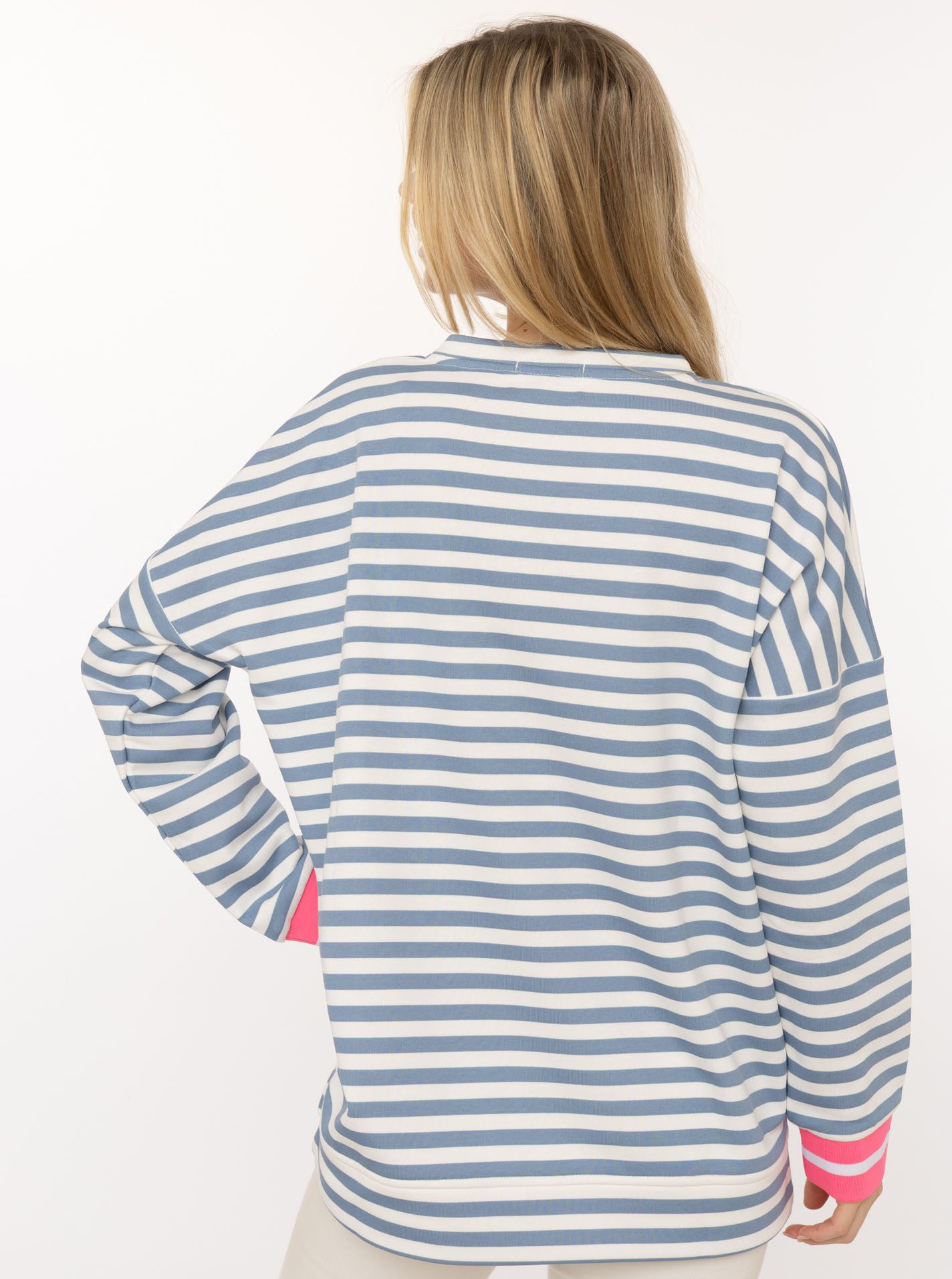 Zwillingsherz Hoodie "Streifen Moin" V-Neck, gestreift, Stickerei mit Anker, gestreifte Bündchen