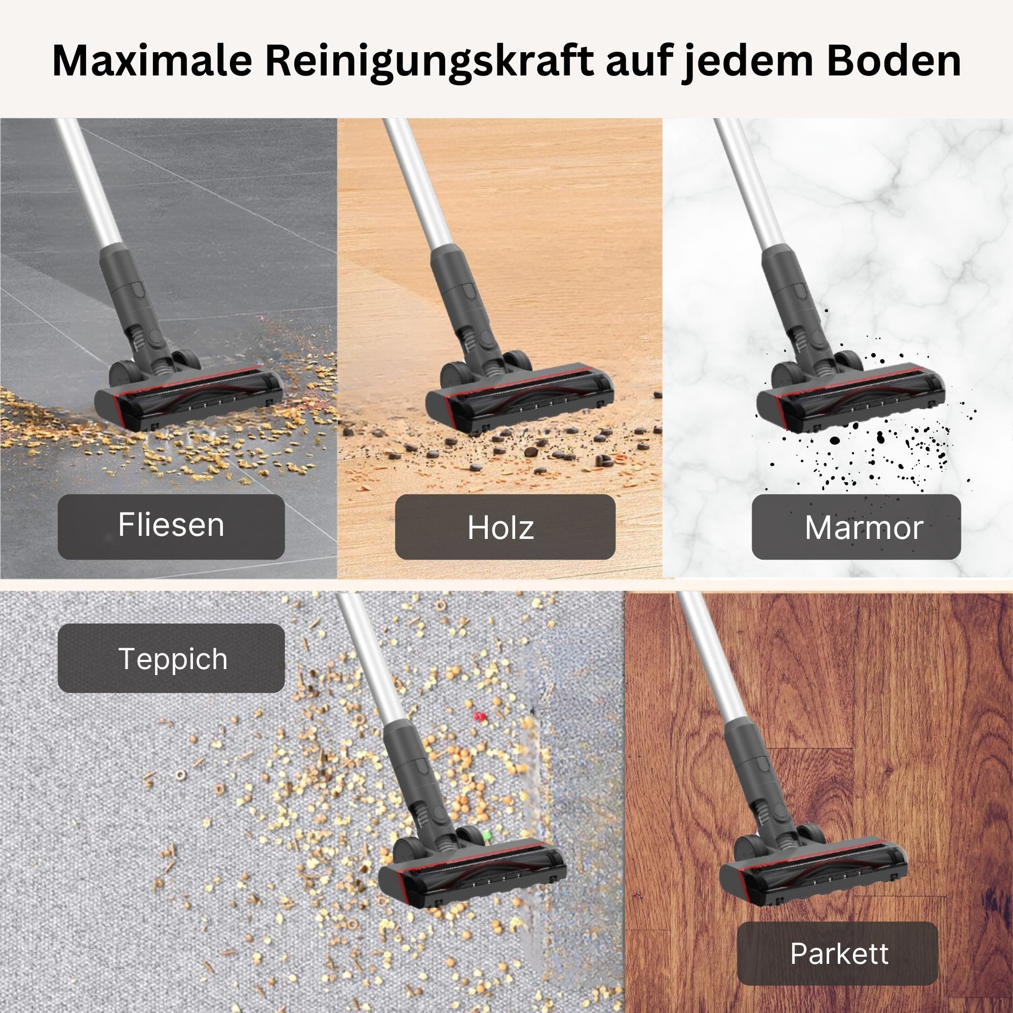 KB Elements Hand-und Stielstaubsauger Kabelloser Staubsauger, Akku Staubsauger, Stielstaubsauger akku, 400,00 W, Beutellos, Beutellos, Bürstenloser Motor, 90-180 grad Bodenbürste, 1,6 Kg