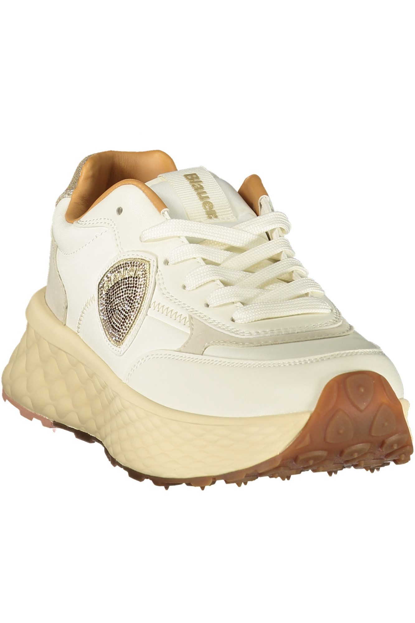 Blauer Sneaker Eleganter beiger Damensneaker mit goldenen Akzenten