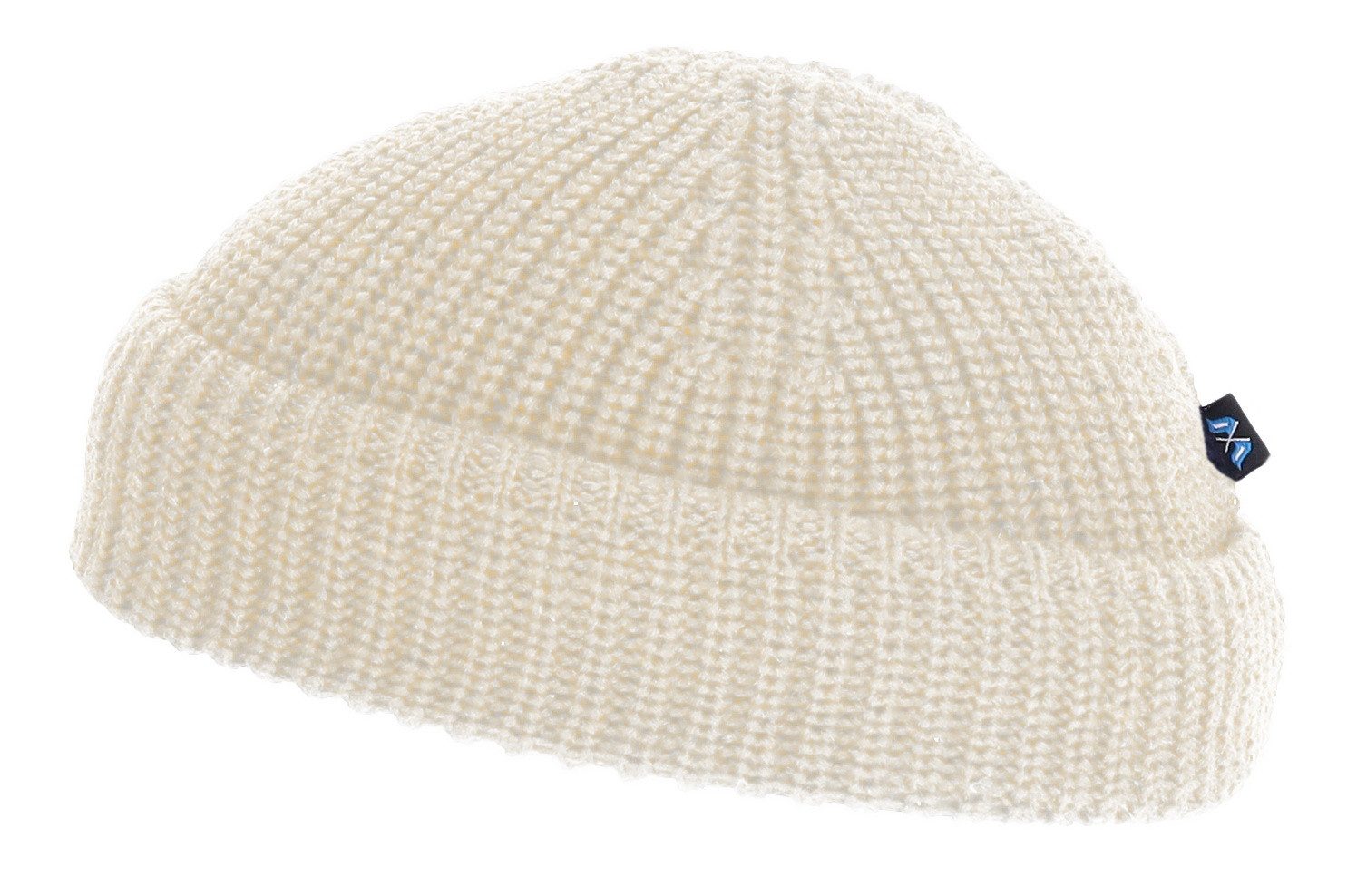 Blauer Peter Strickmütze kurz aus Merino in Perlfang-Optik