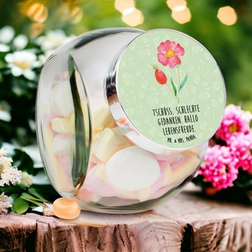 Mr. & Mrs. Panda Vorratsglas XL 2000ml Blume Hagebutte - Blattgrün - Geschenk, Snackdose, Süßigkei, Premium Glas, (1-tlg), Mit Motiv