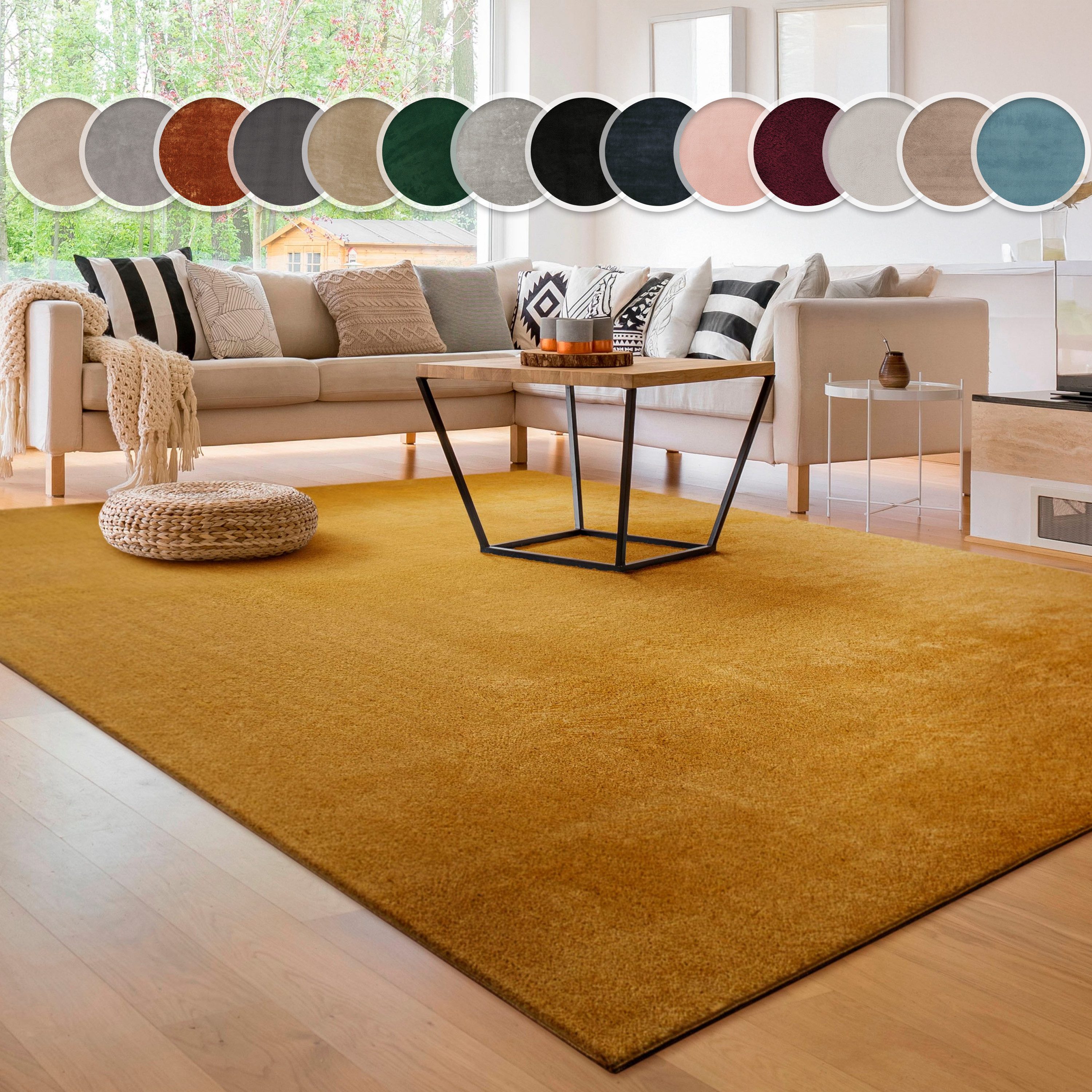 Paco Home Teppich Cadiz 630, rechteckig, Höhe: 14 mm, Uni-Farben, besonders weich, waschbar, auch als Läufer erhältlich