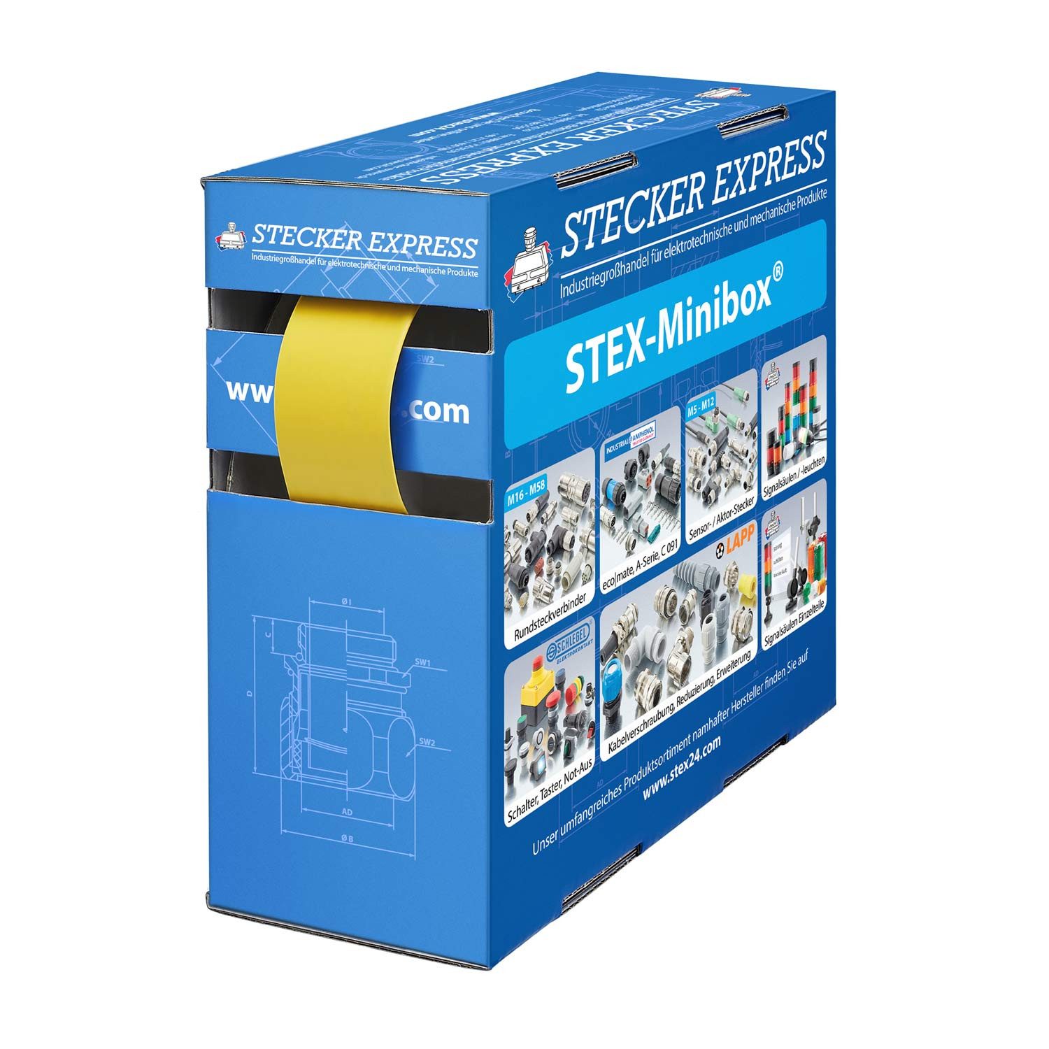 Stex24 Schrumpfschlauch Titel:Schrumpfschlauch 2:1, Minibox mit 4,8m, gelb 16,0/8,0mm, 5/8 Zo