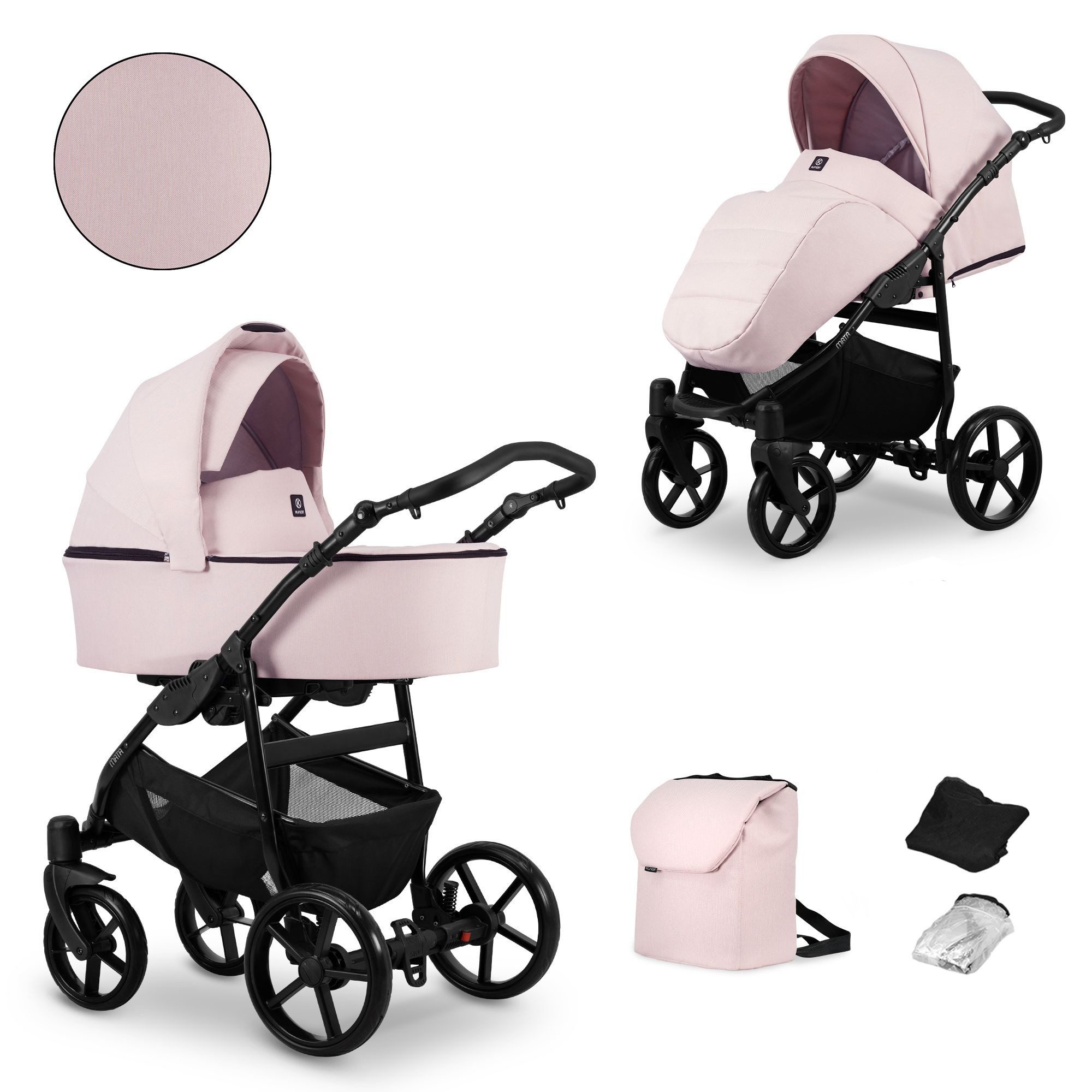KUNERT Kombi-Kinderwagen 2 in1 MATA mit schwarzem Gestell Graphit – Komfort und Sicherheit, Aluminiumrahmen, verstellbarer Griff, große Gel-Räder