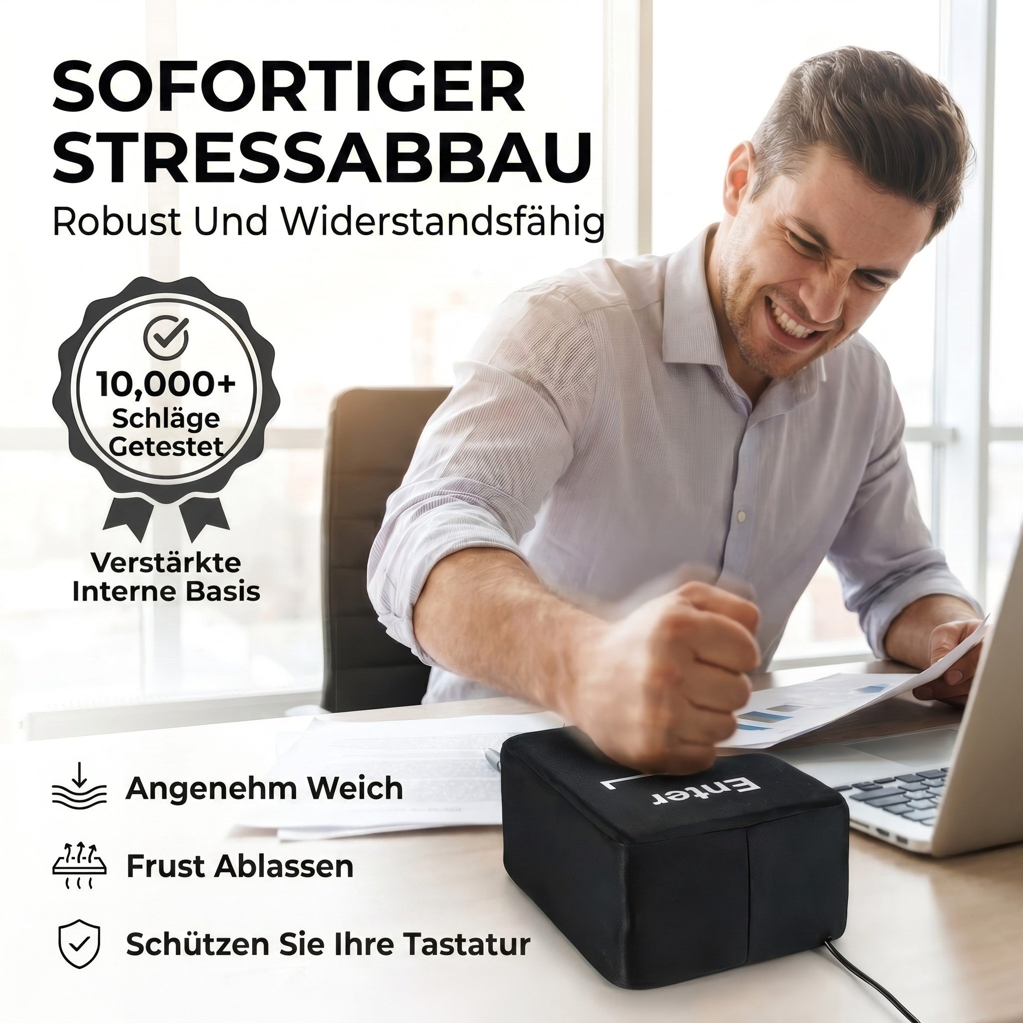 Goods+Gadgets Große Eingabetaste XXL – USB-Tastatur-Eingabetaste, Stressabbau-Gadget USB-Tastatur (Enter-Taste mit Tisch-Kissen)