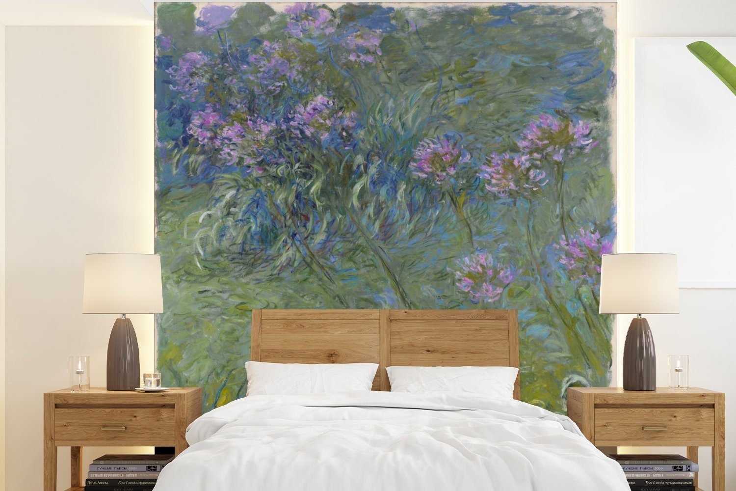 MuchoWow Fototapete Agapanthus - Gemälde von Claude Monet, Matt, bedruckt, (4 St), Vliestapete für Wohnzimmer Schlafzimmer Küche, Fototapete