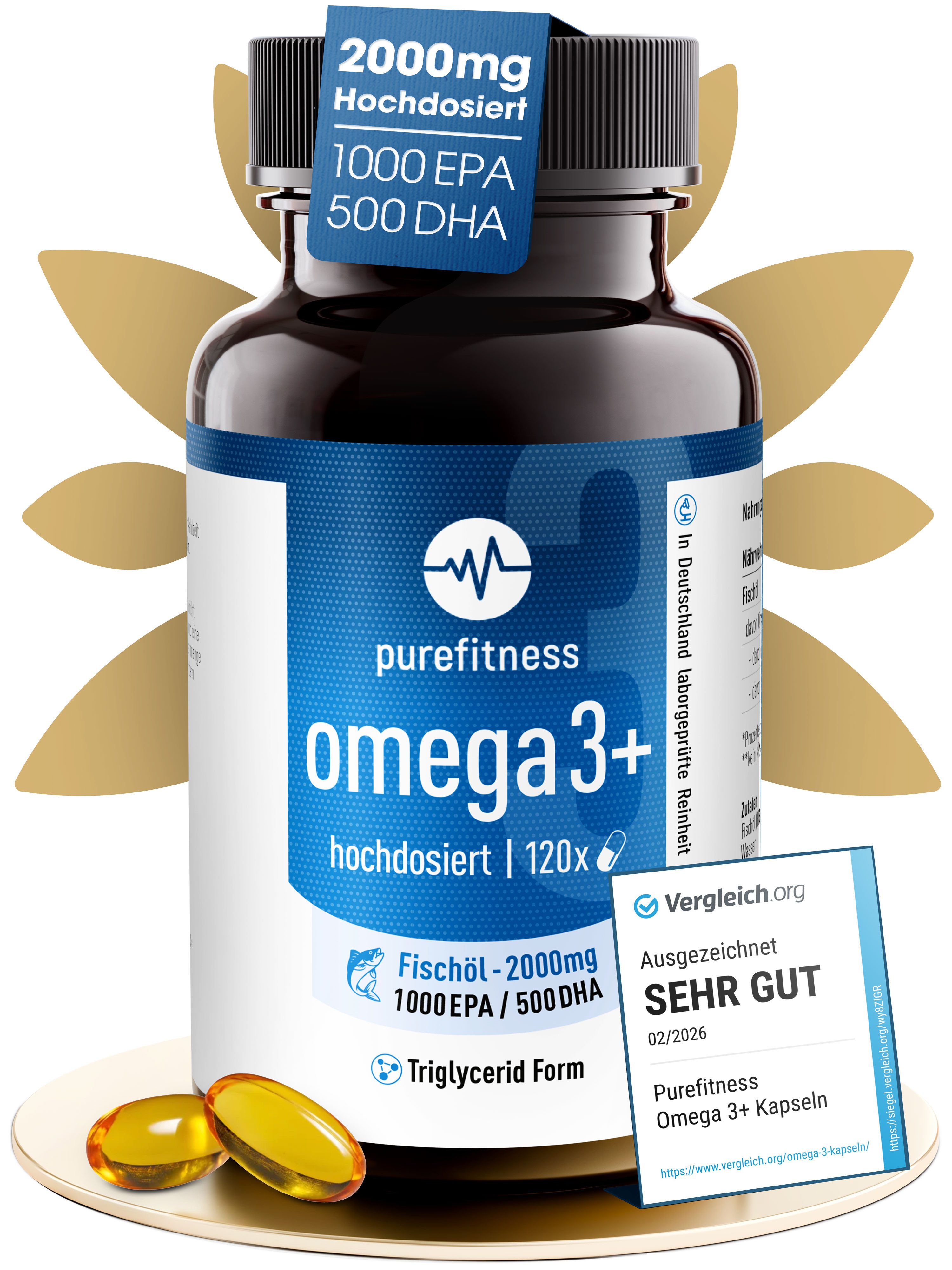 Purefitness OMEGA 3+ Fischöl 120 Kapseln Kapsel
