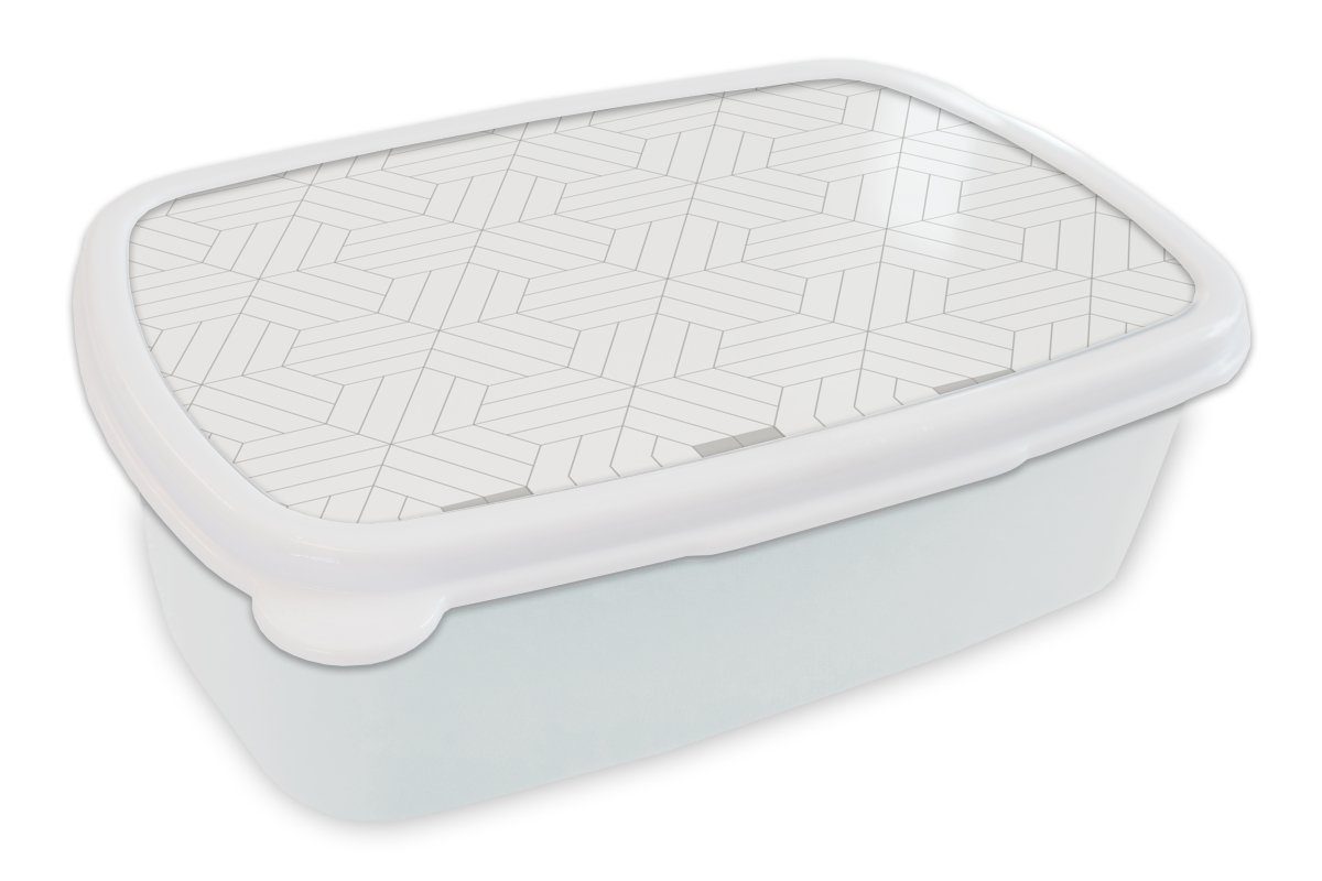 MuchoWow Lunchbox Muster - Linie - Design - Schwarz - Weiß, Kunststoff, (2-tlg), Brotbox für Kinder und Erwachsene, Brotdose, für Jungs und Mädchen