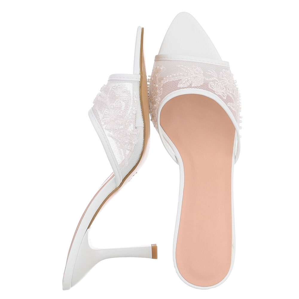 Ital-Design Damen High Heel Mule mit Stickerei & Perlen Pantolette (92214411) Pfennig-/Stilettoabsatz Sandalen & Sandaletten in Weiß