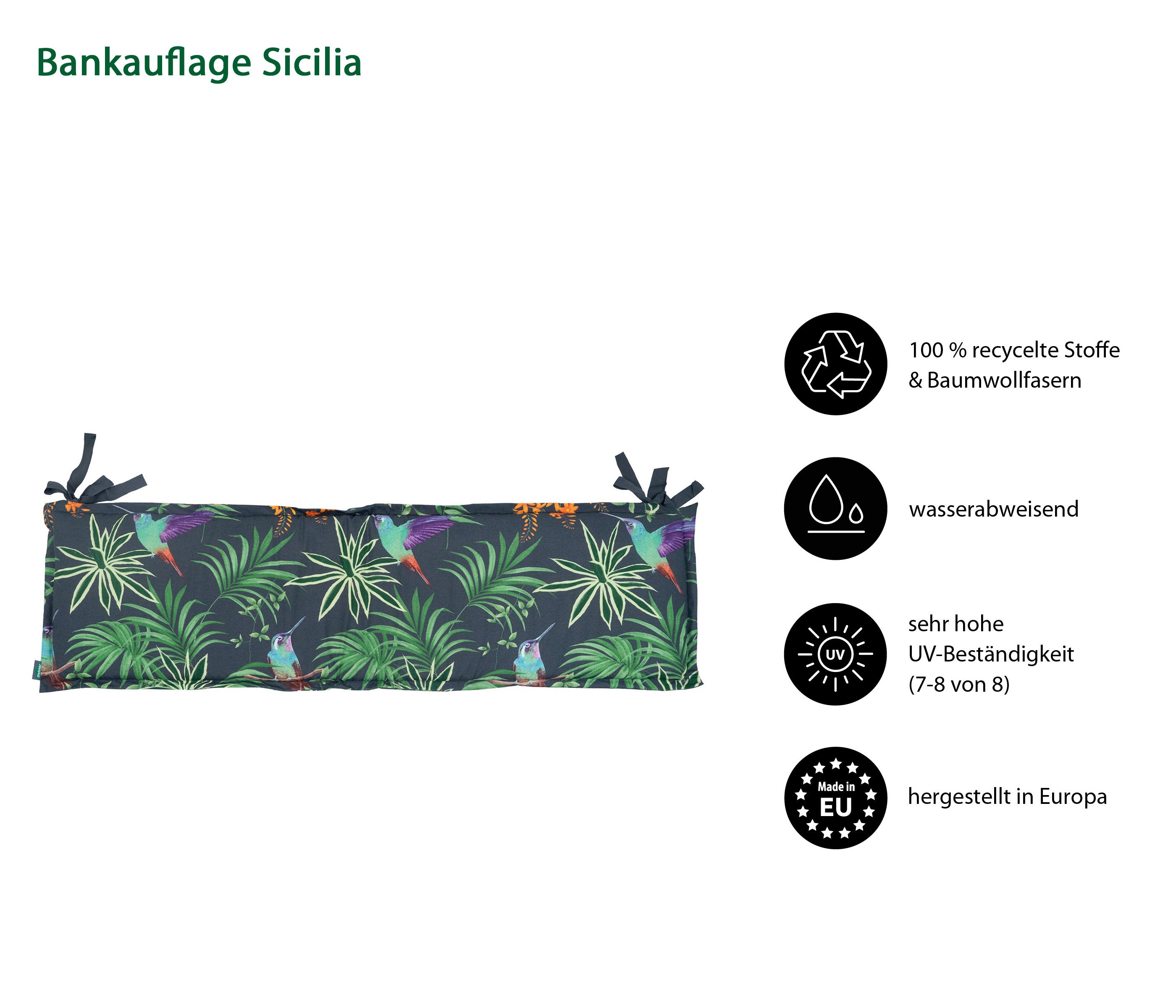 Dehner Polsterauflage Polster Sicilia, 116 x 6 x 47 cm, Baumwolle / Polyester / Viskose, wasserabweisende Bankauflage für 2-Sitzer, mit Befestigungsbändern
