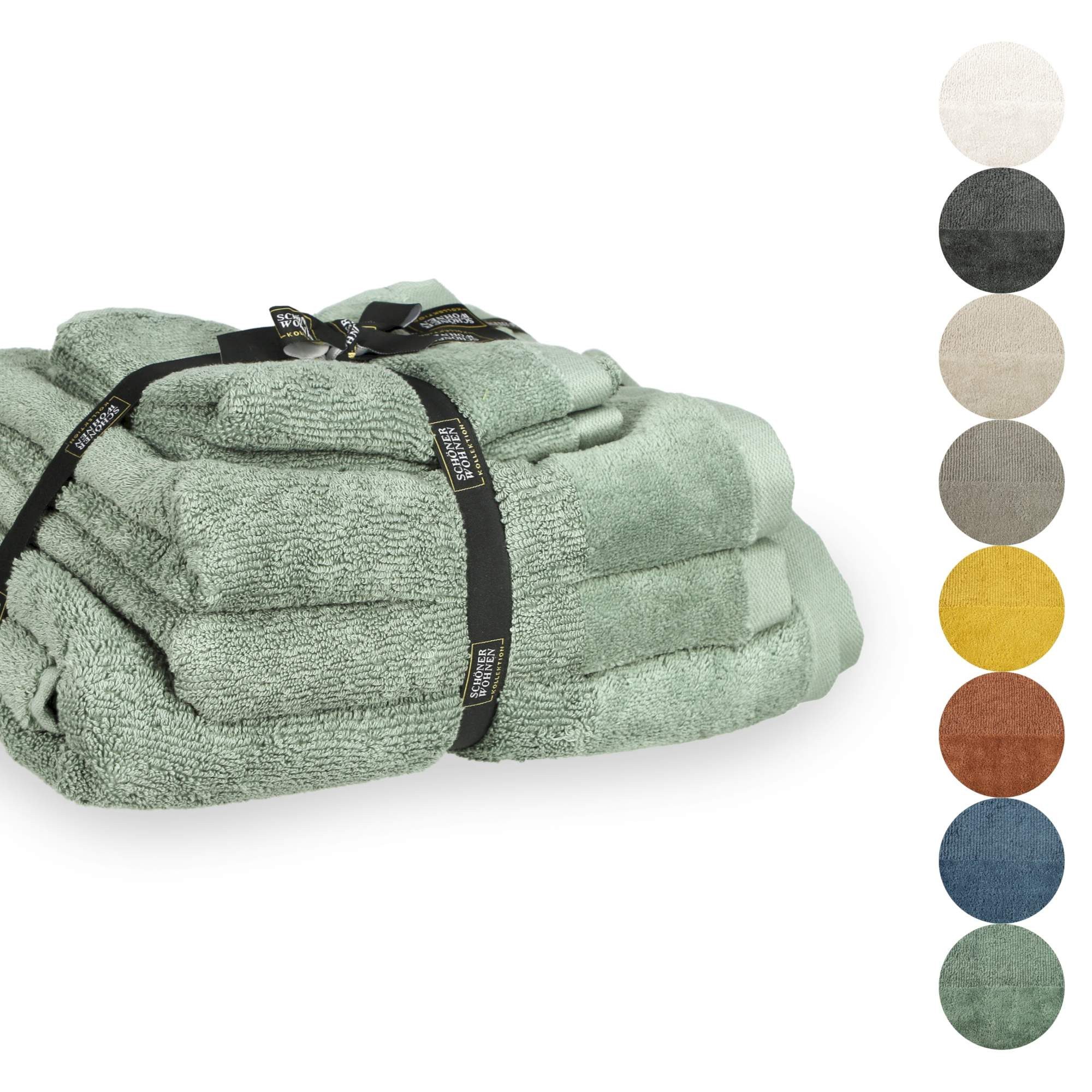 SCHÖNER WOHNEN-Kollektion Handtuch Set SENSE Handtuch Set, Baumwolle (Spar-Set, 1-St), 5er Set (1x 140x70 cm / 2x 100x50 cm / 2x 50x30 cm) in Grün