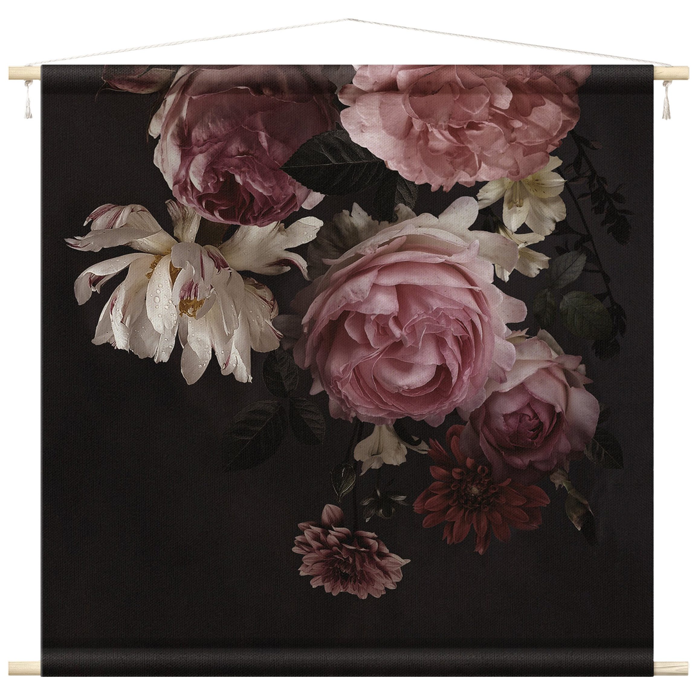 Bilderdepot24 Wandteppich modern Blumen Muster pink, quadratisch, Höhe: 2.6 mm, großes Wandbild aus Natur-Baumwolle Wandbehang Stoffbild Tuch Wollseil