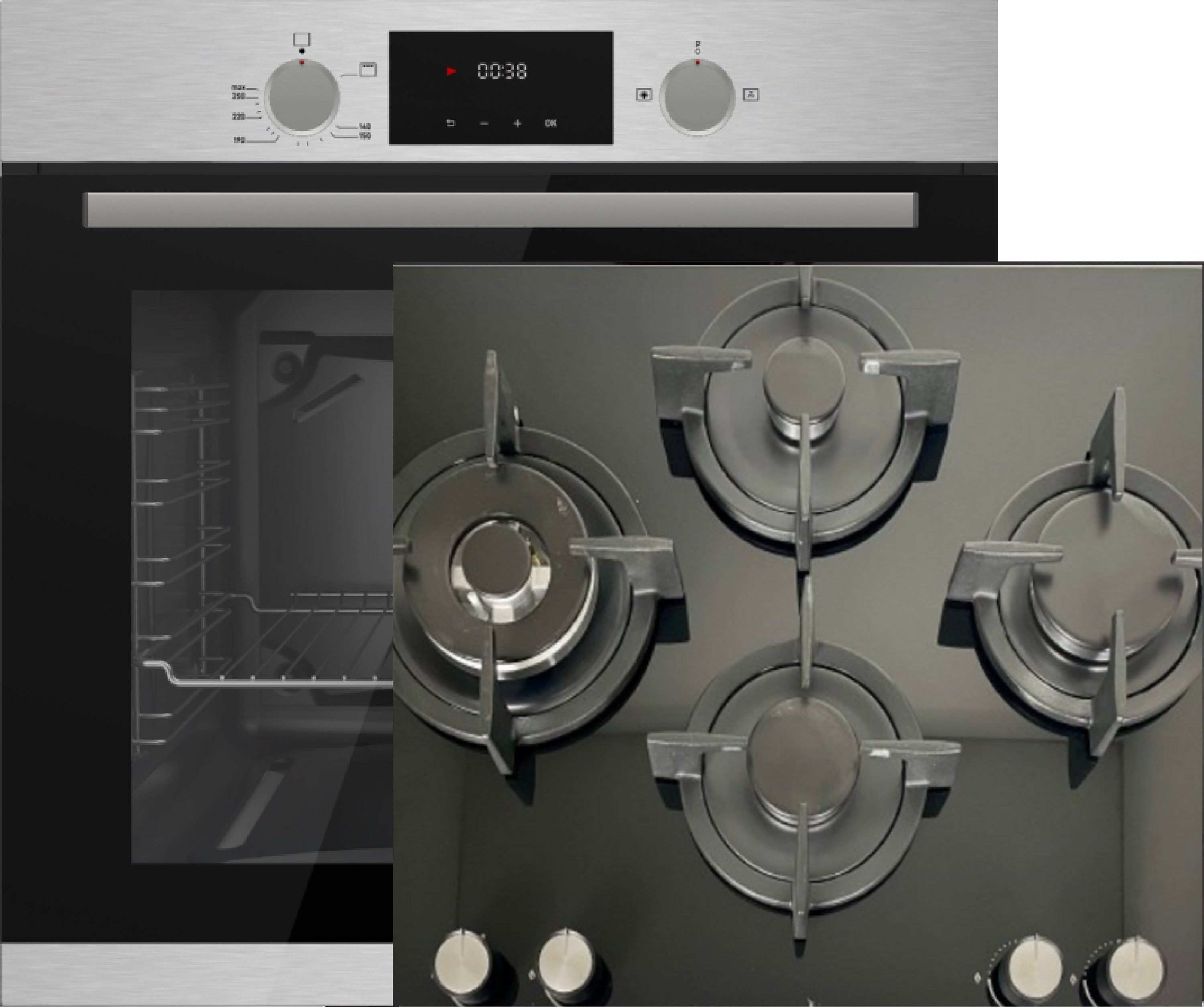 Gasline Gasherd-Set Gasline Herdset Gasbackofen GB850-FIX 69L + Gaskochfel 65cm GAG65GLWG