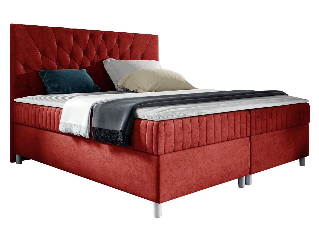 MIRJAN24 Boxspringbett Prowansja (mit Hauptmatratze, Topper), Doppelbett mit zwei Bettkästen für die Bettwäsche, Kopfteil