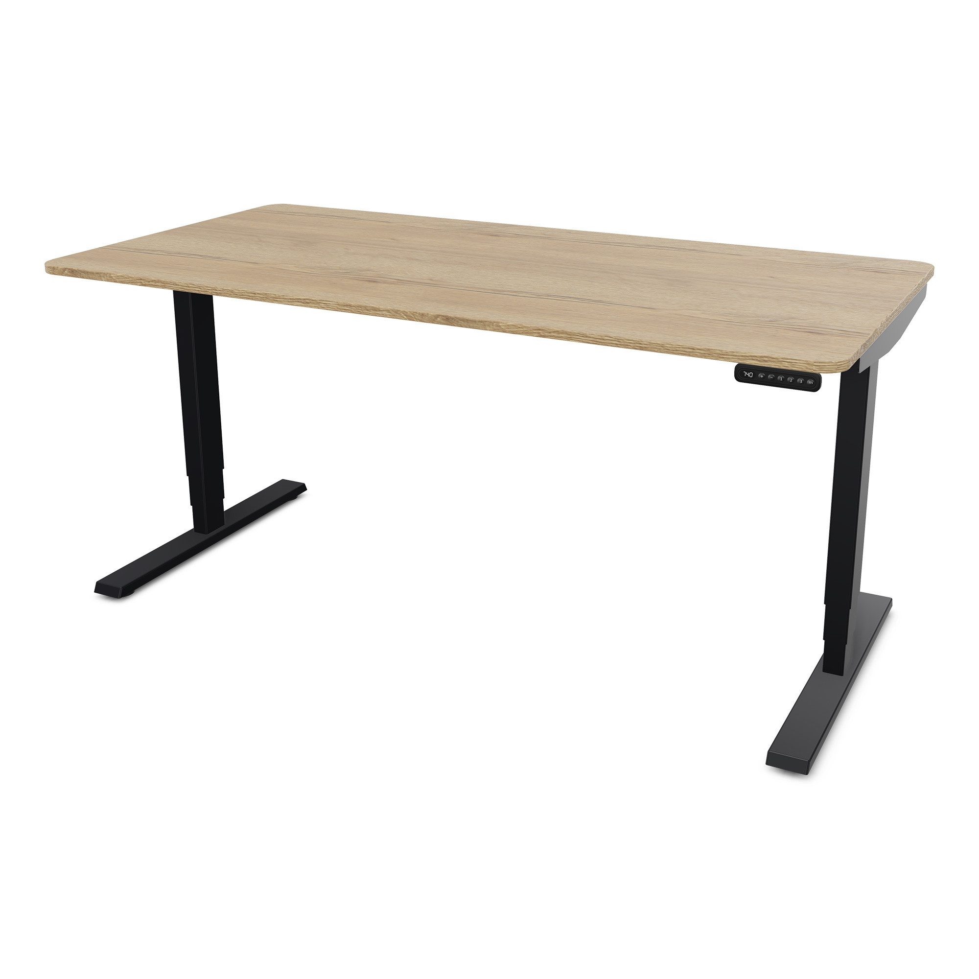 ASSMANN Büromöbel Schreibtisch Y-LINE Curved (180x80cm Schwarz Eiche Natura Kollisions-Schutz, Elektrisch höhenverstellbar, Kindersicherung 2-fach-Motorik Doppelhub, einfache Montage, für Büro und Homeoffice), TÜV-zertifiziert, Blauer Engel, 5 Jahre Herstellergarantie