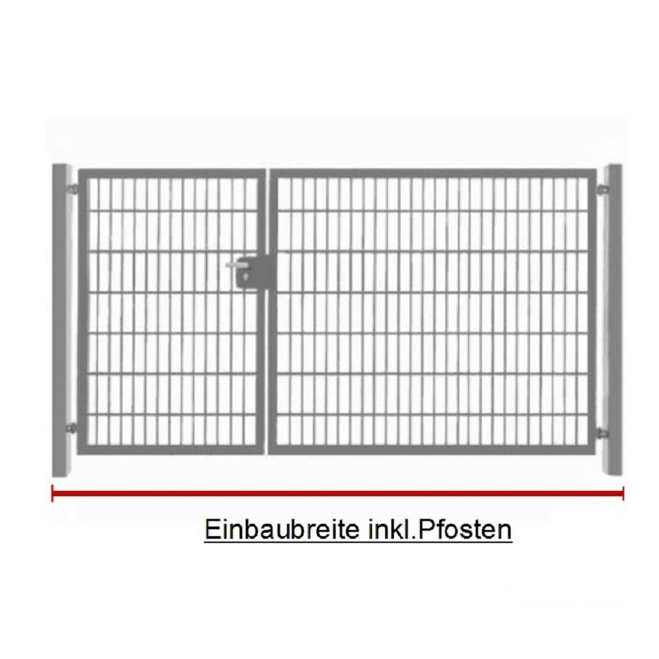 SRM Design Zaundoppeltür 2-flügelig Einfahrtstor asymmetrisch verzinkt 300cm x 123cm Gartentor