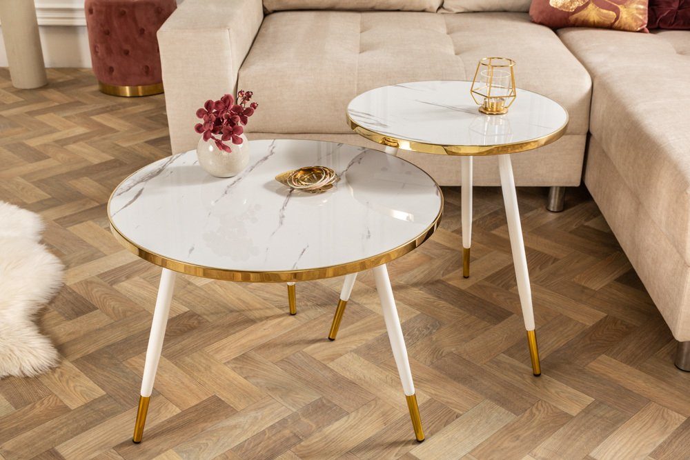 · 1-St), · weiß · Retro rund weiß · PARIS gold weiß (Einzelartikel, weiß | Marmor-Dekor | Holzwerkstoff 45cm Metall / riess-ambiente · Beistelltisch Wohnzimmer