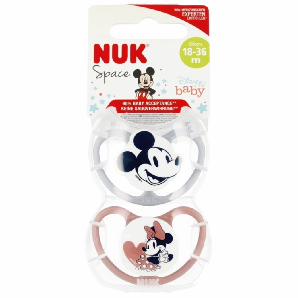 NUK Schnuller NUK Space Schnuller 18-36m Disney Micky Minnie + Etui, 2er Set