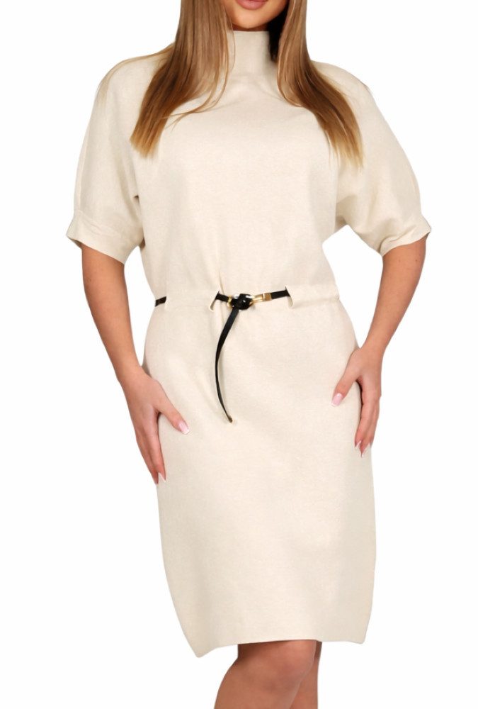 Mississhop Strickkleid Damen Strickkleid mit Stehkragen und Gürtel M. 426