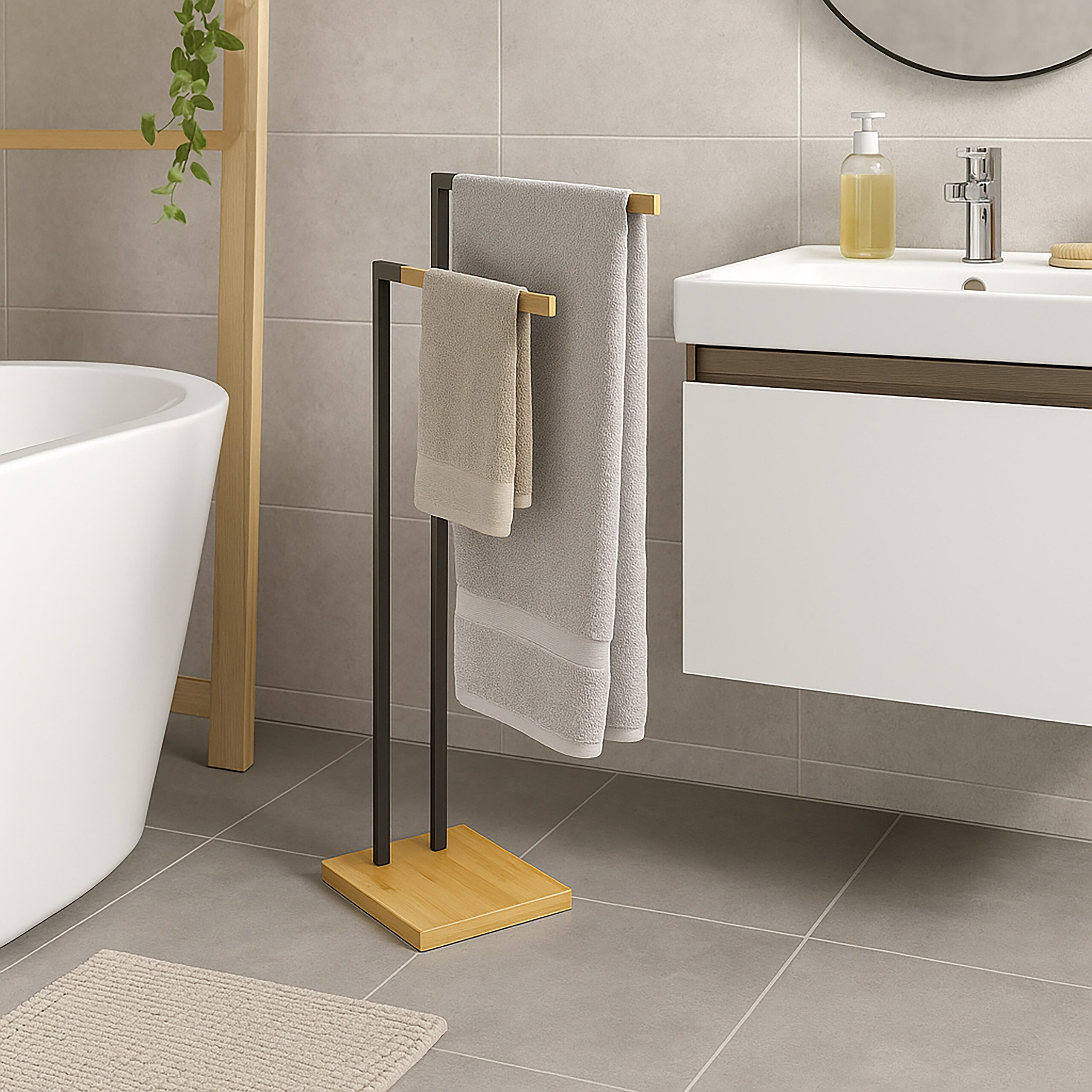relaxdays Handtuchständer Handtuchhalter stehend, schwarz günstig online kaufen