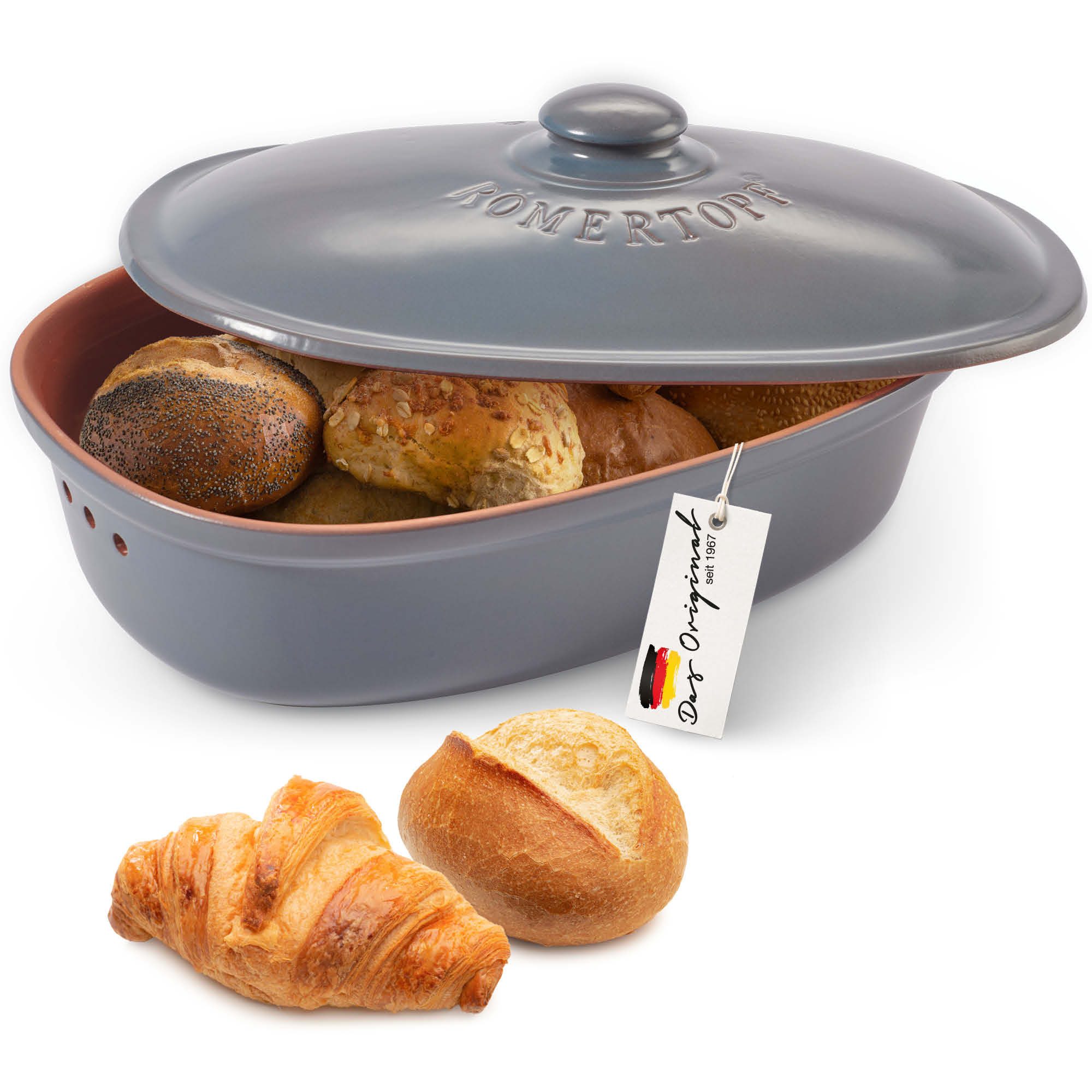 RÖMERTOPF Römertopf Brottopf oval MAXI 6,5 Liter - Keramik Brotkasten, (Set), aus Naturton