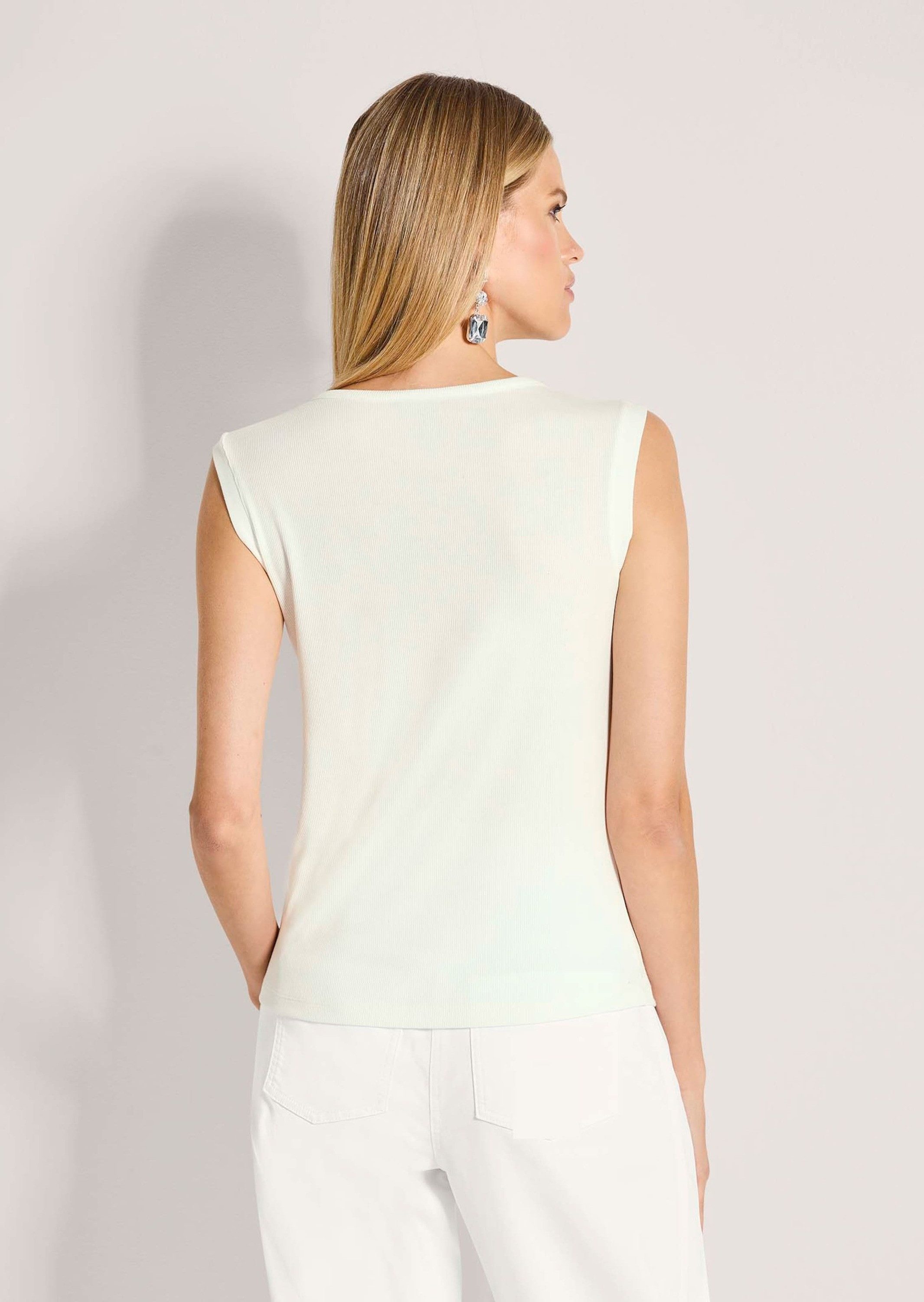 MADELEINE Kurzarmshirt Elegantes Kurzarm Sommeroberteil mit Strass Viskose-Shirt mit Rundhalsausschnitt, ärmellos
