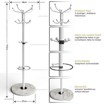 Casaria Kleiderständer, Marmorsockel Metall 14 Haken 360° Drehbar Stabil Modern 37x37x175cm