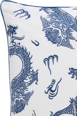BARBARA Home Collection Dekokissen Dragon 01 blau-weiß, Kissenhülle ohne Füllung aus besticktem Leinwandgewebe, 50x50 cm