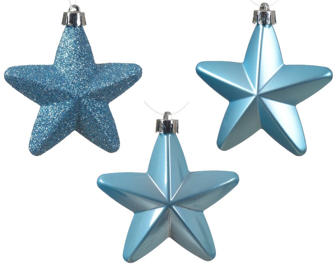 Kaemingk Christbaumschmuck, Christbaumschmuck Sterne Kunststoff 7cm 6 Stück - Zuckerblau