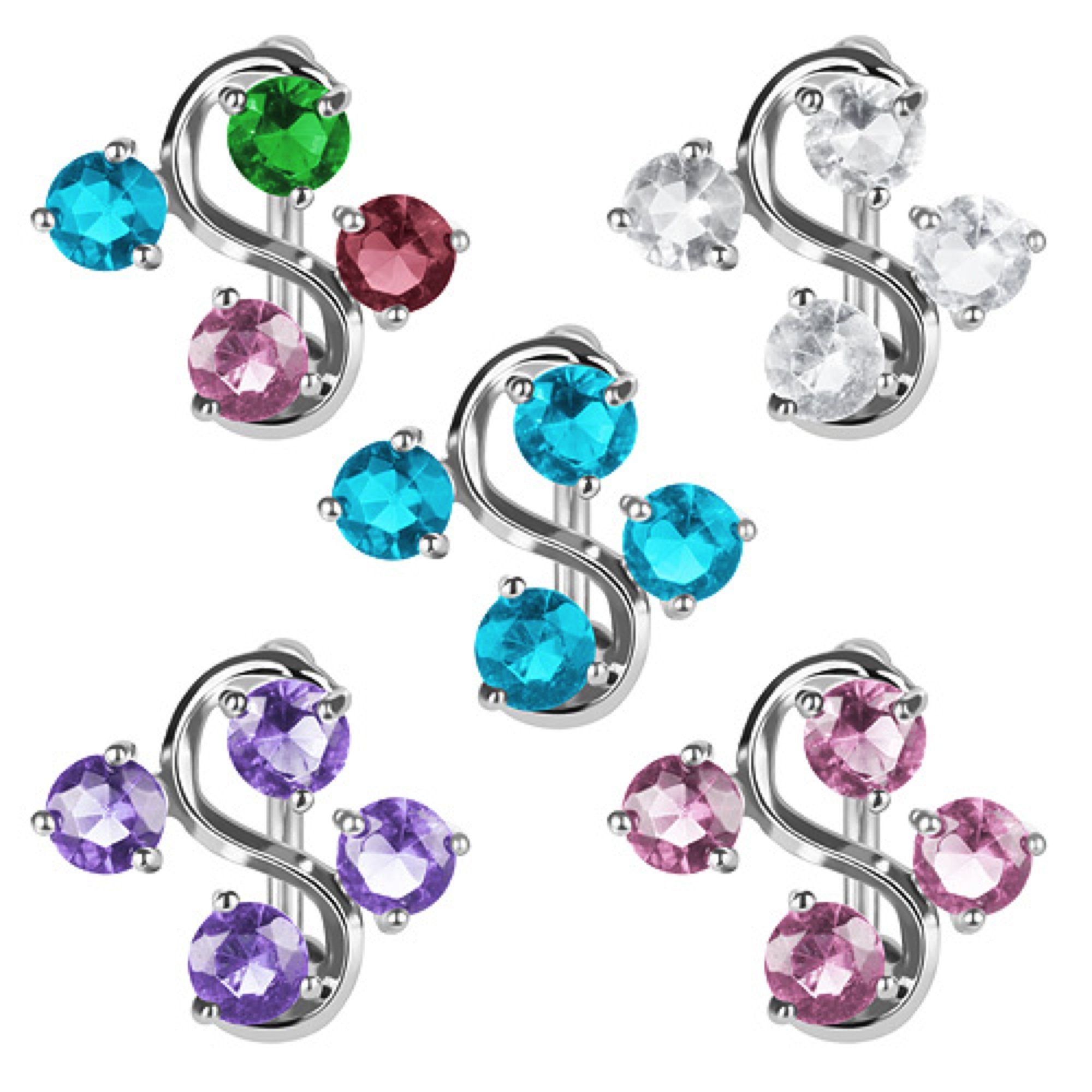Taffstyle Bauchnabelpiercing Piercing Banane Anhänger mit Kristallen S Reverse, Chirurgenstahl Bauch Bauchnabel Stecker Anhänger Silber