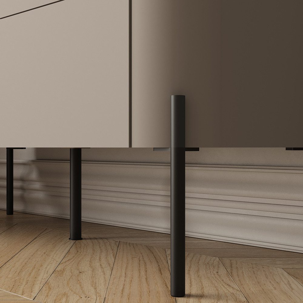 Lomadox Wohnzimmer-Set BRONTE-83, (Mega-Spar-Set, 3-St., Sideboard Lowboard Highboard), in greige mit abgerundeten Fronten, grifflos, Push-to-Open