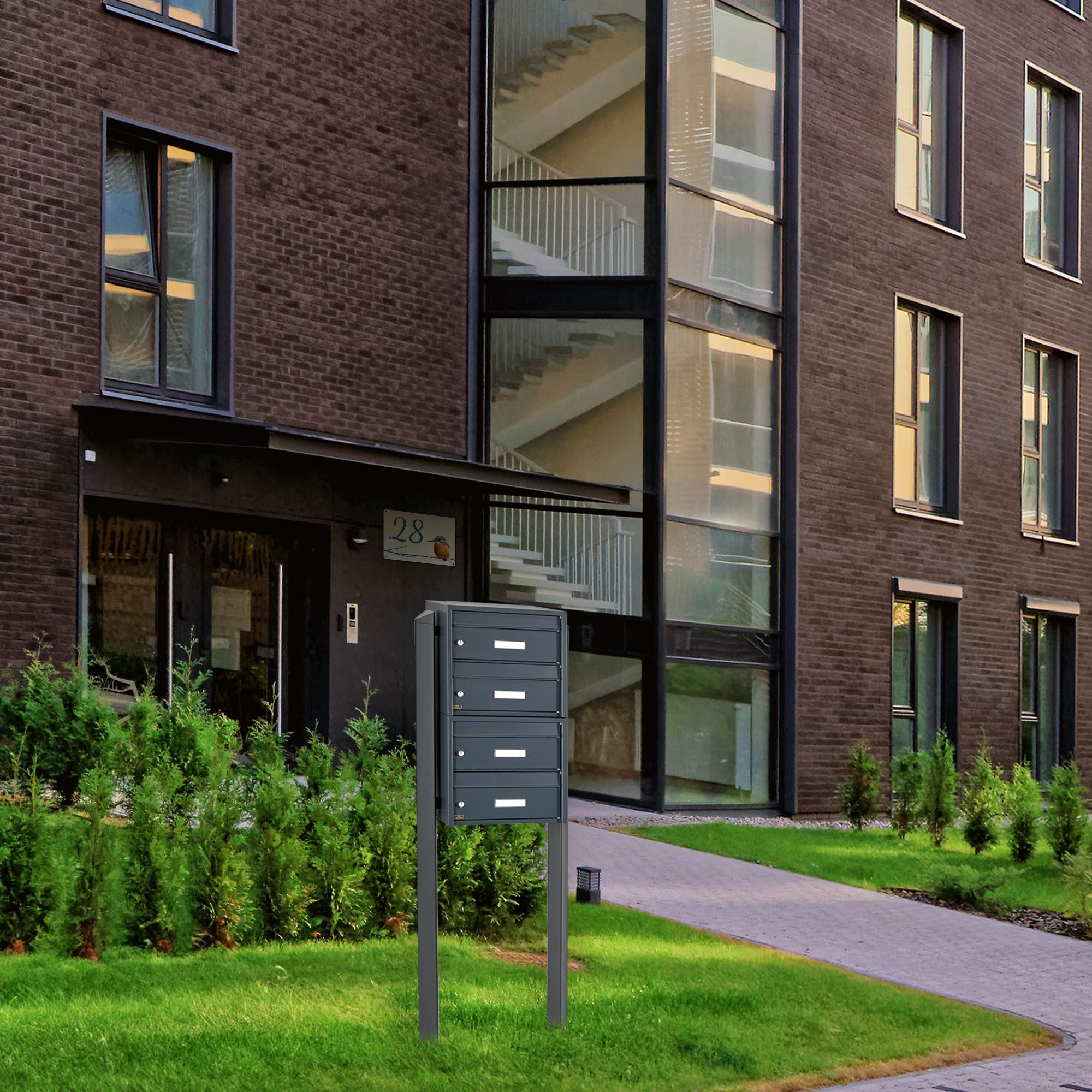 Burg Wächter Briefkastenanlage 4 Parteien anthrazit Briefkästen freistehend mit Standfuß