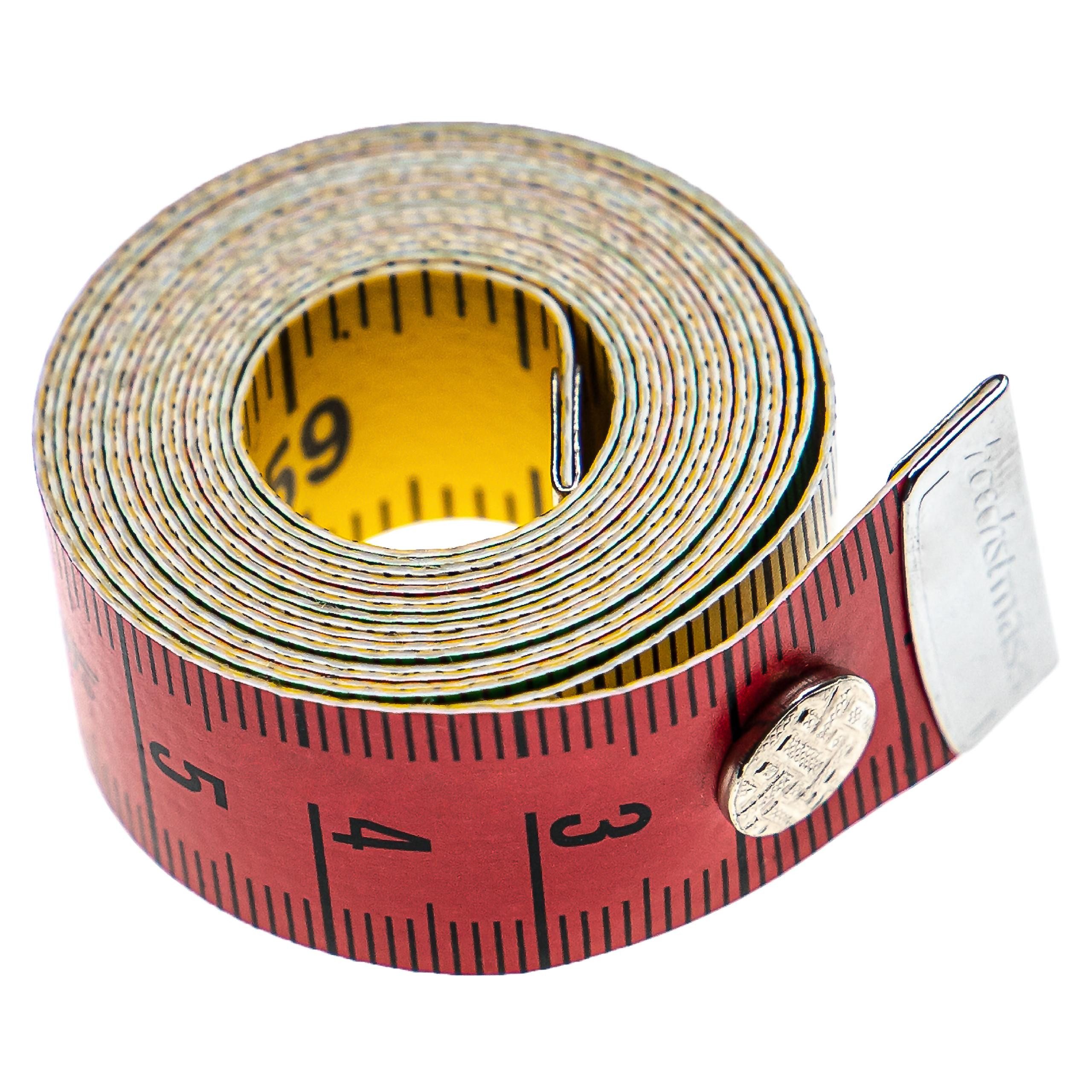 vhbw Maßband mit Druckknopf - Schneidermaßband, Metermaß, Bandmaß, Präzises, gut lesbares Bandmaß, Mehrfarbige Unterteilung der Skala in