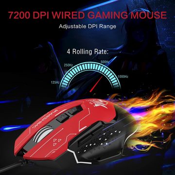 GTPLAYER X PUNISHING Series Gaming-Maus High-Performance mit Kabelgebundene Gaming-Maus (DPI-12800 RGB Beleuchtung Programmierbare Anime-Stil rot-schwarz)