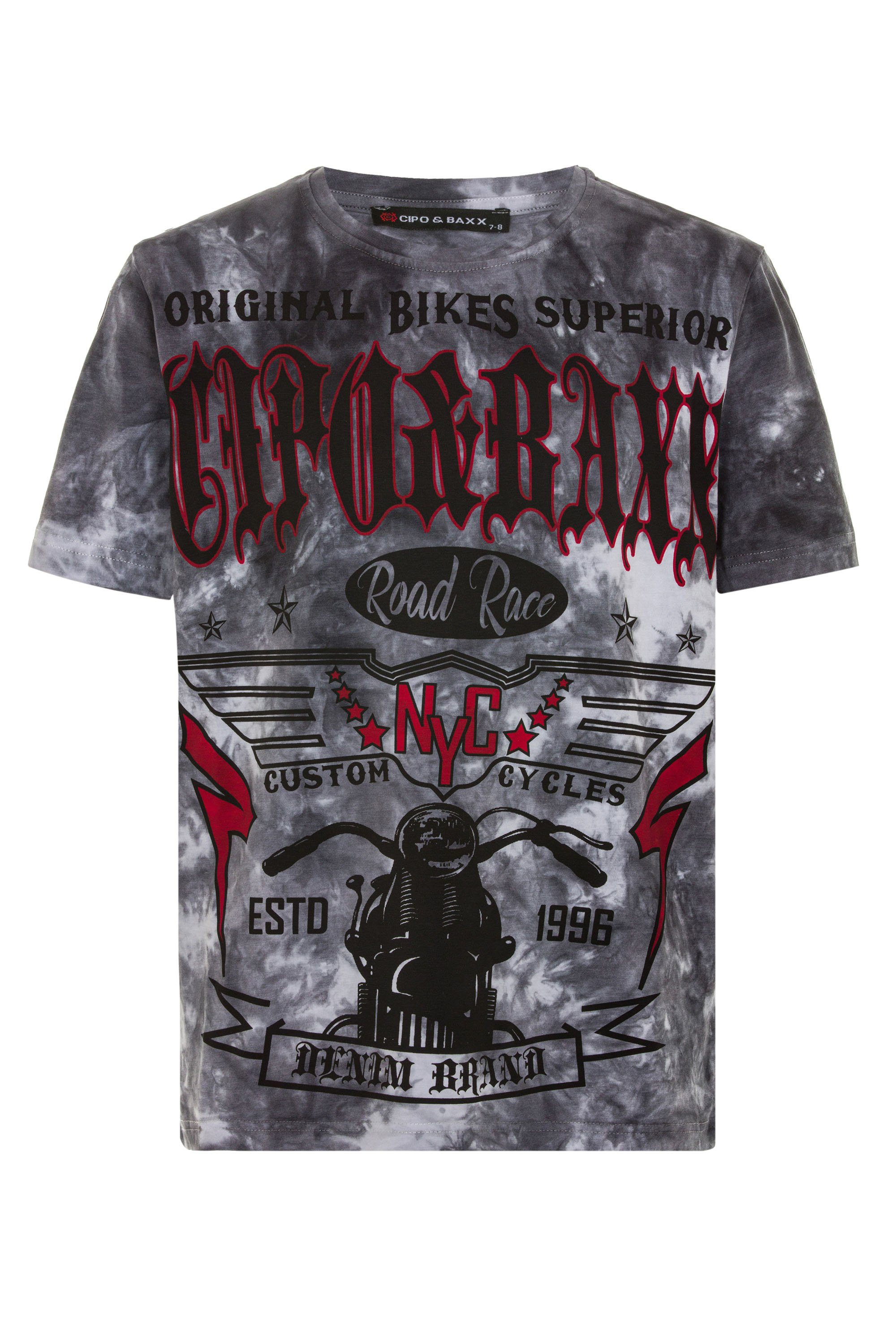Cipo & Baxx T-Shirt mit coolem Motorrad-Print grau-grau | T-Shirts