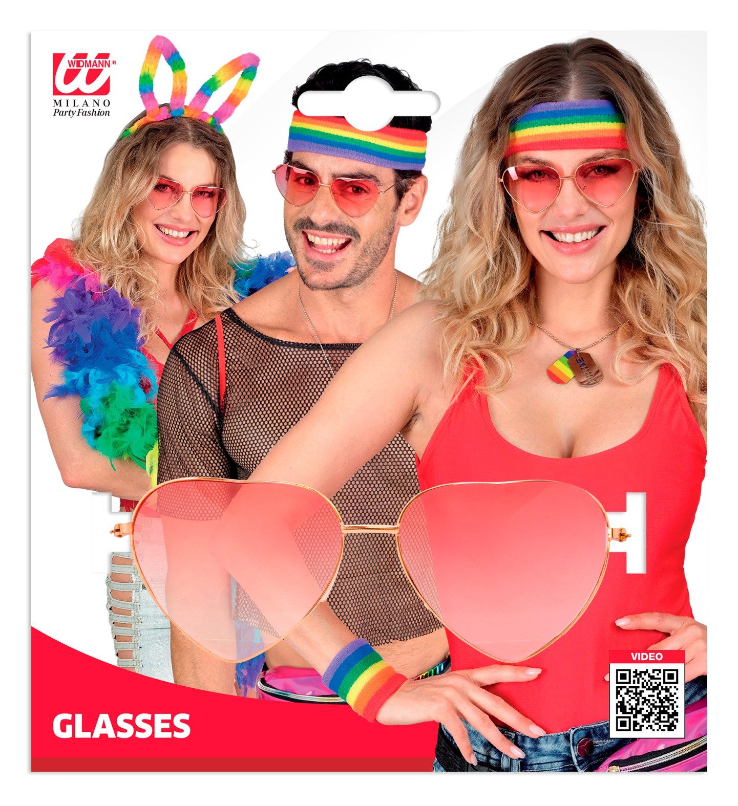 Widmann S.r.l. Verkleidungsmaske Herzbrille mit farbigen Gläsern, Gold Rot