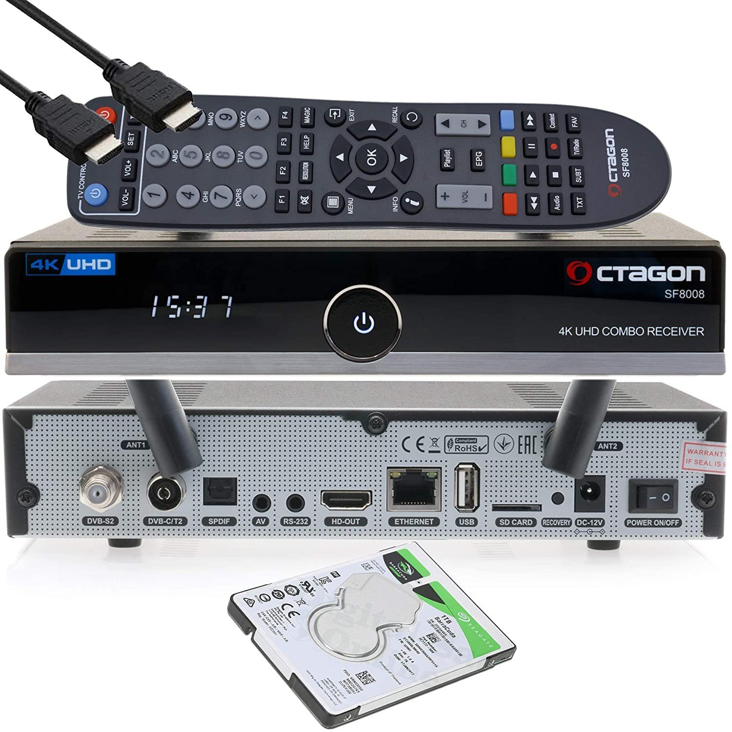 OCTAGON SF8008 4K UHD E2 DVB-S2X & DVB-C/T2 Linux Combo Receiver + 1TB HDD SAT-Receiver
